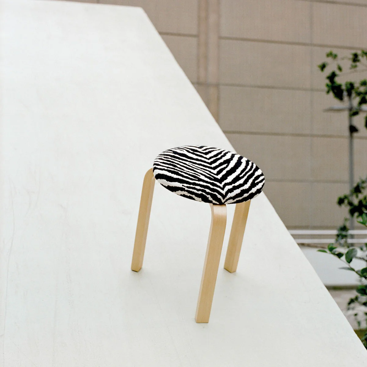Artek Alvar Aalto Stool 60 - Three Legged Stool - Birch Legs with Zebra Upholstered Seat - Image 4