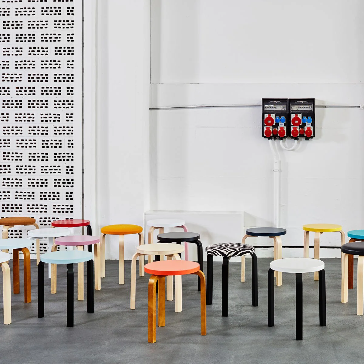 Artek Alvar Aalto Stool 60 - Three Legged Stool - Black Lacquered Legs with Zebra Upholstered Seat - Image 3