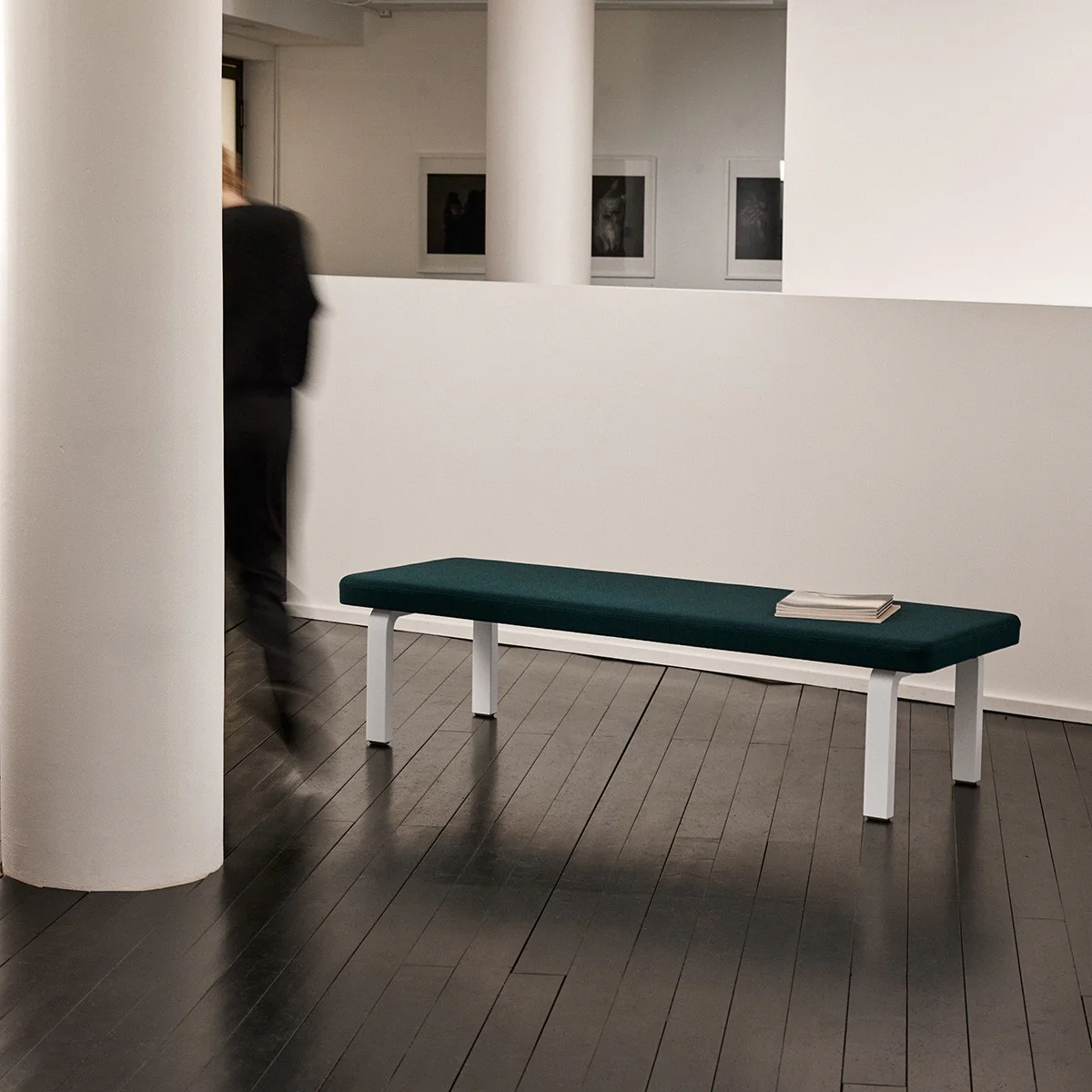 Artek Alvar Aalto Bench 167 - Upholstered Seat w/ White Lacquered Legs - Image 3