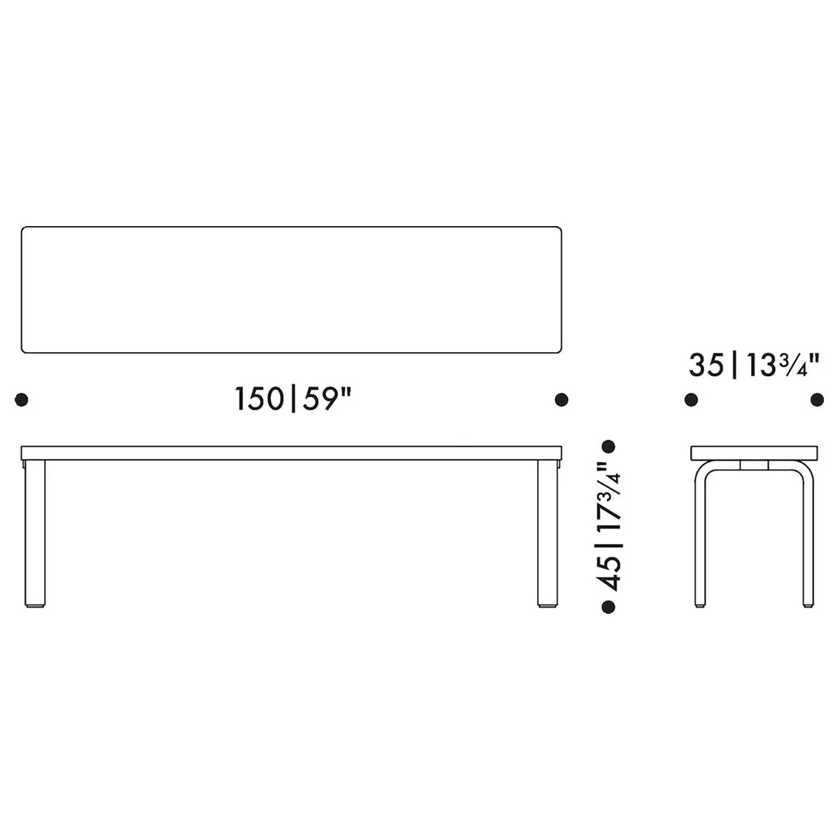 Artek Alvar Aalto Bench 168B - Solid Top - Image 3