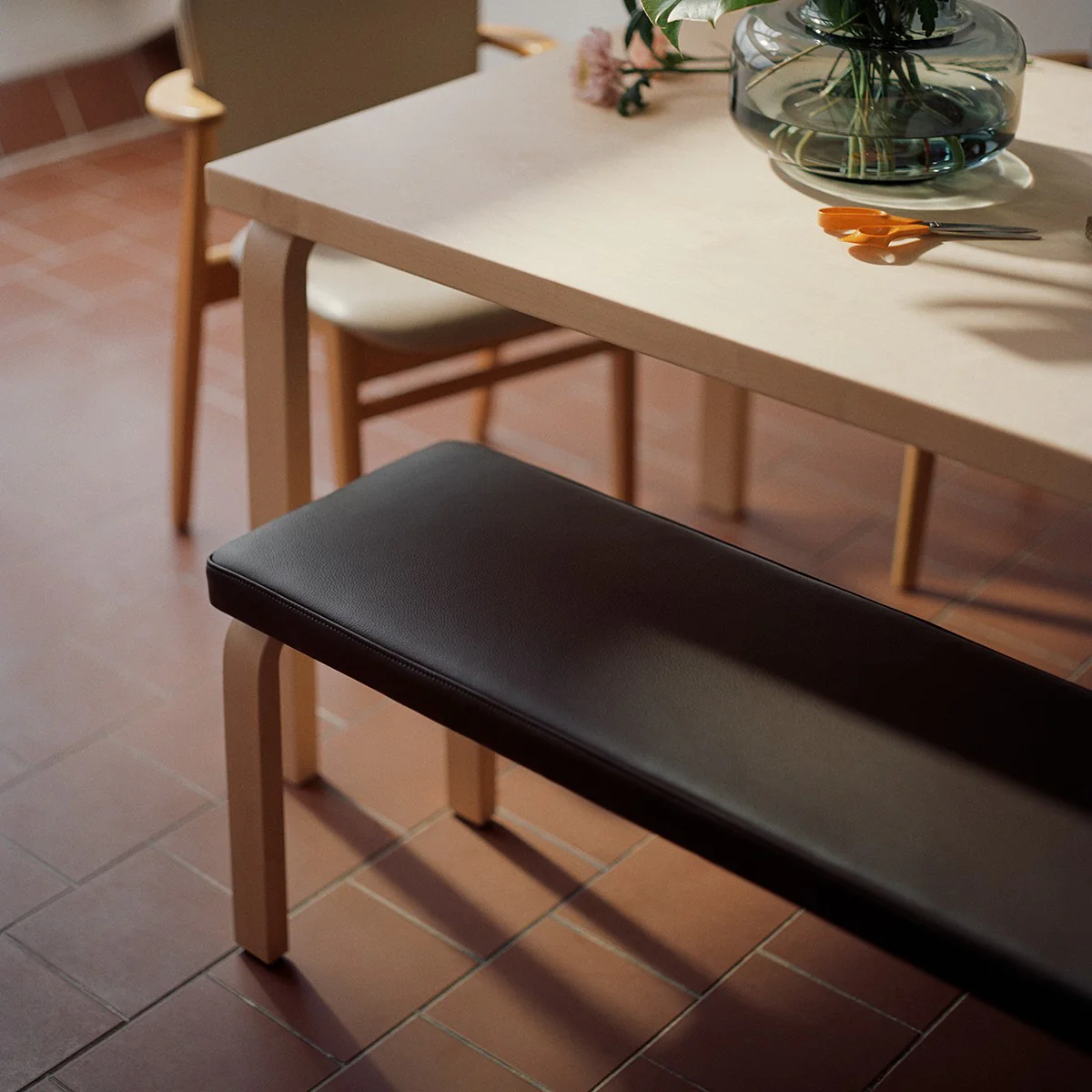 Artek Alvar Aalto Bench 168B - Upholstered Seat w/ White Lacquered Legs - Image 4