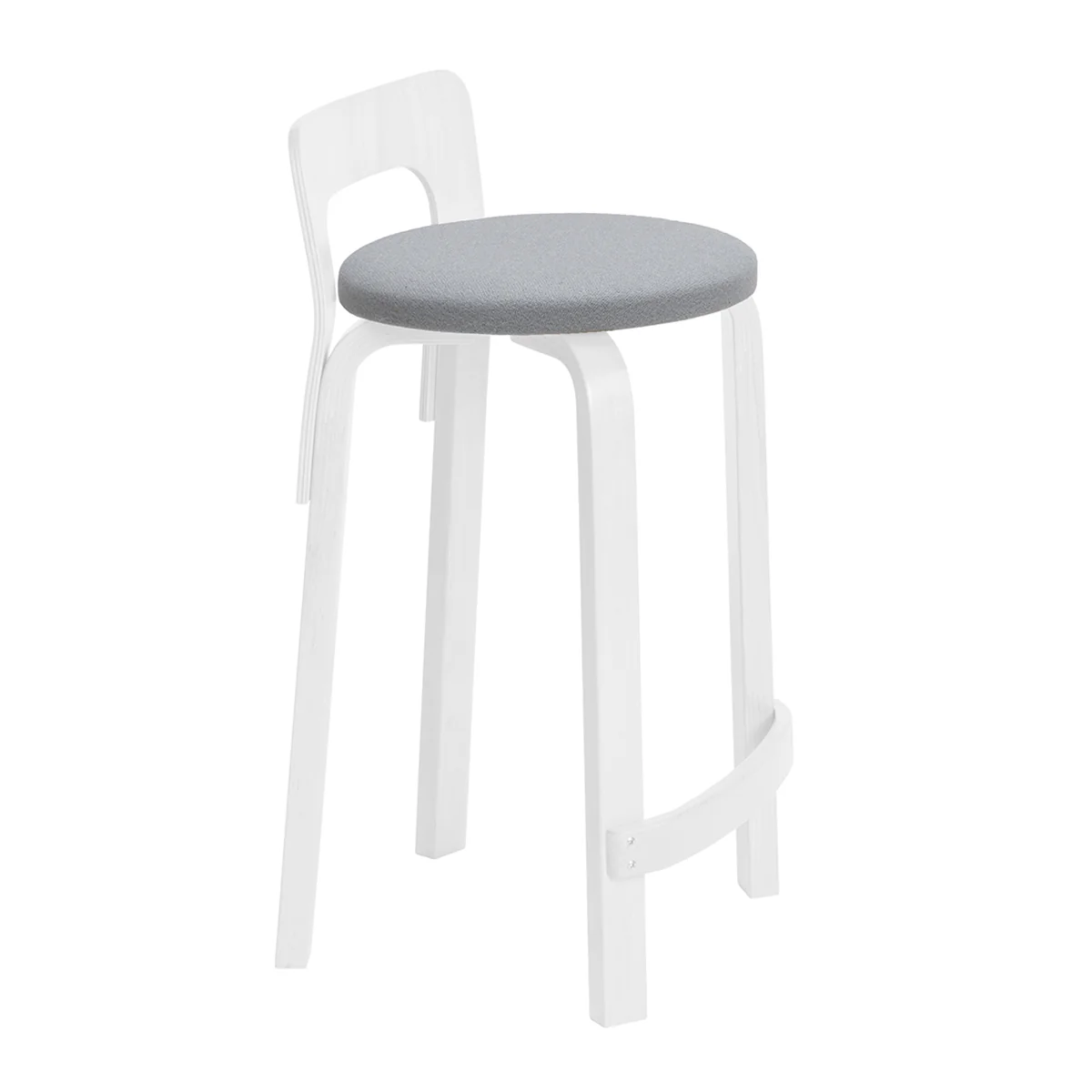 Artek K65 - Low Back Stool - White Lacquered with Upholstered Seat - Image 3