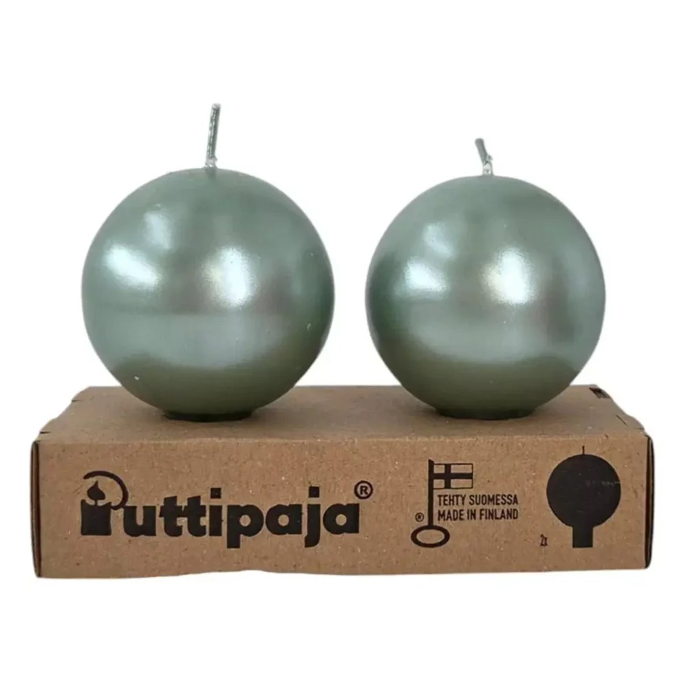 Festivo Metallic Glow Sage Ball Candle - Set of 2 - Image 3