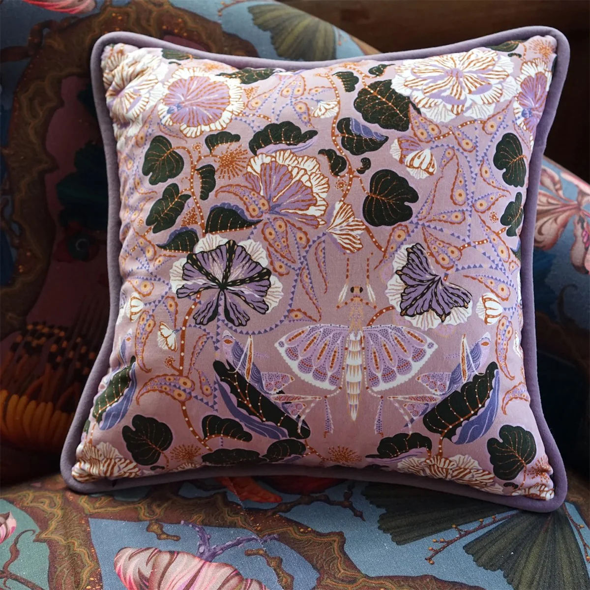 Klaus Haapaniemi Grasshopper Pink Velvet Throw Pillow - Image 3