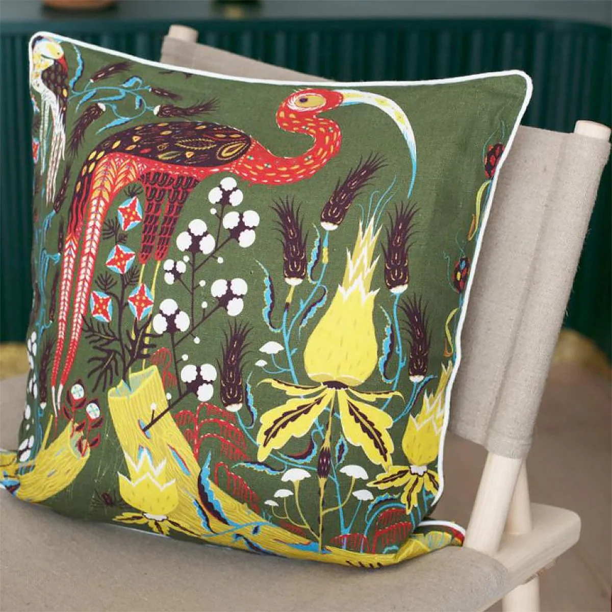 Klaus Haapaniemi Crane Green Throw Pillow - Image 2