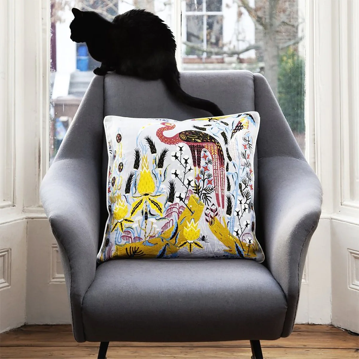 Klaus Haapaniemi Crane Grey Throw Pillow - Image 3