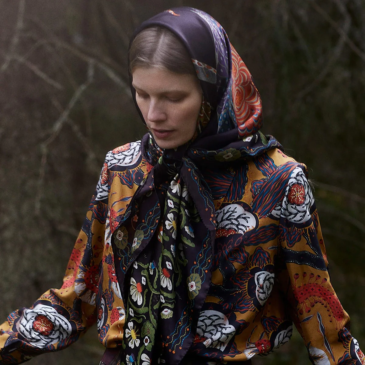 Klaus Haapaniemi Firebird Black Silk Scarf - Image 2