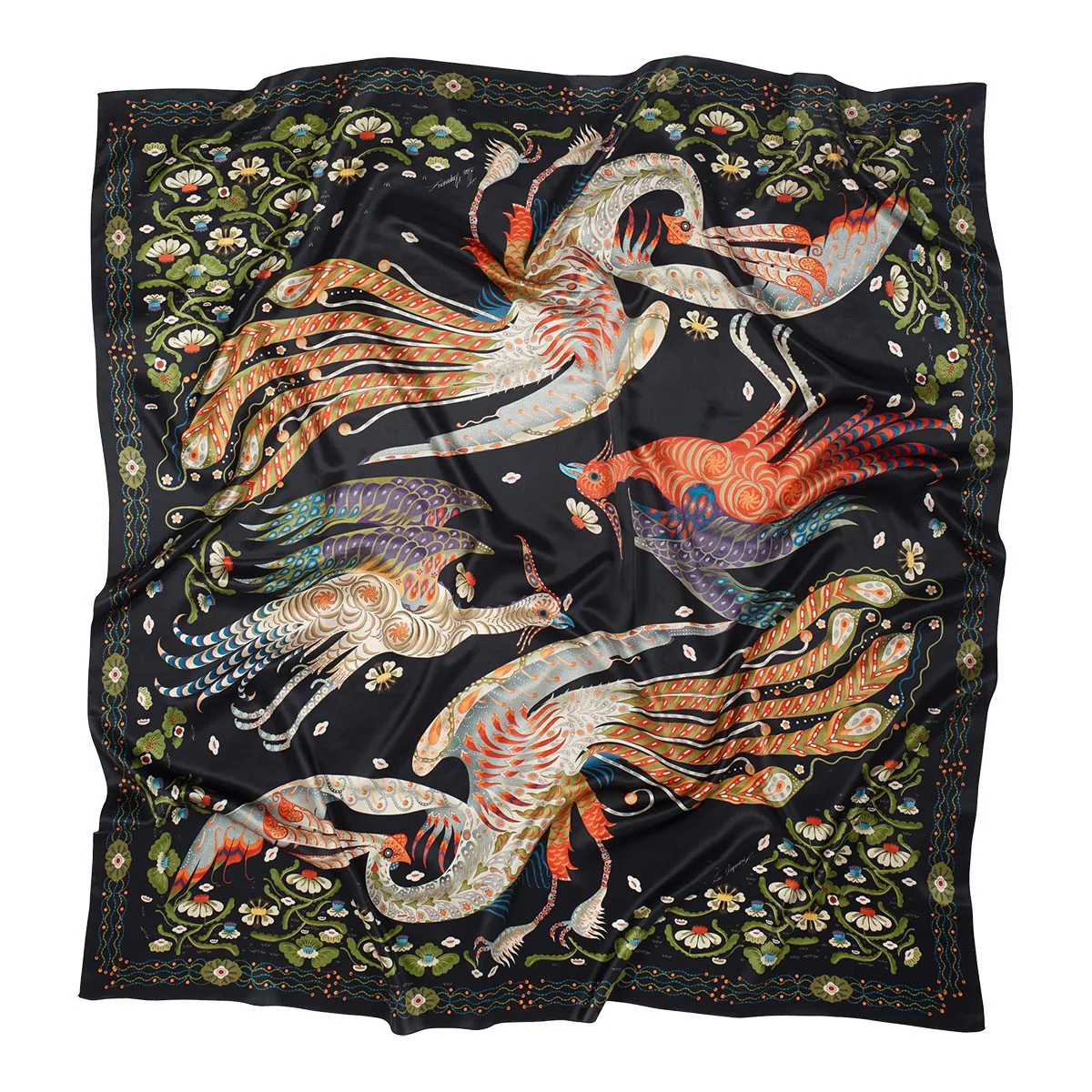 Klaus Haapaniemi Firebird Black Silk Scarf - Image 3