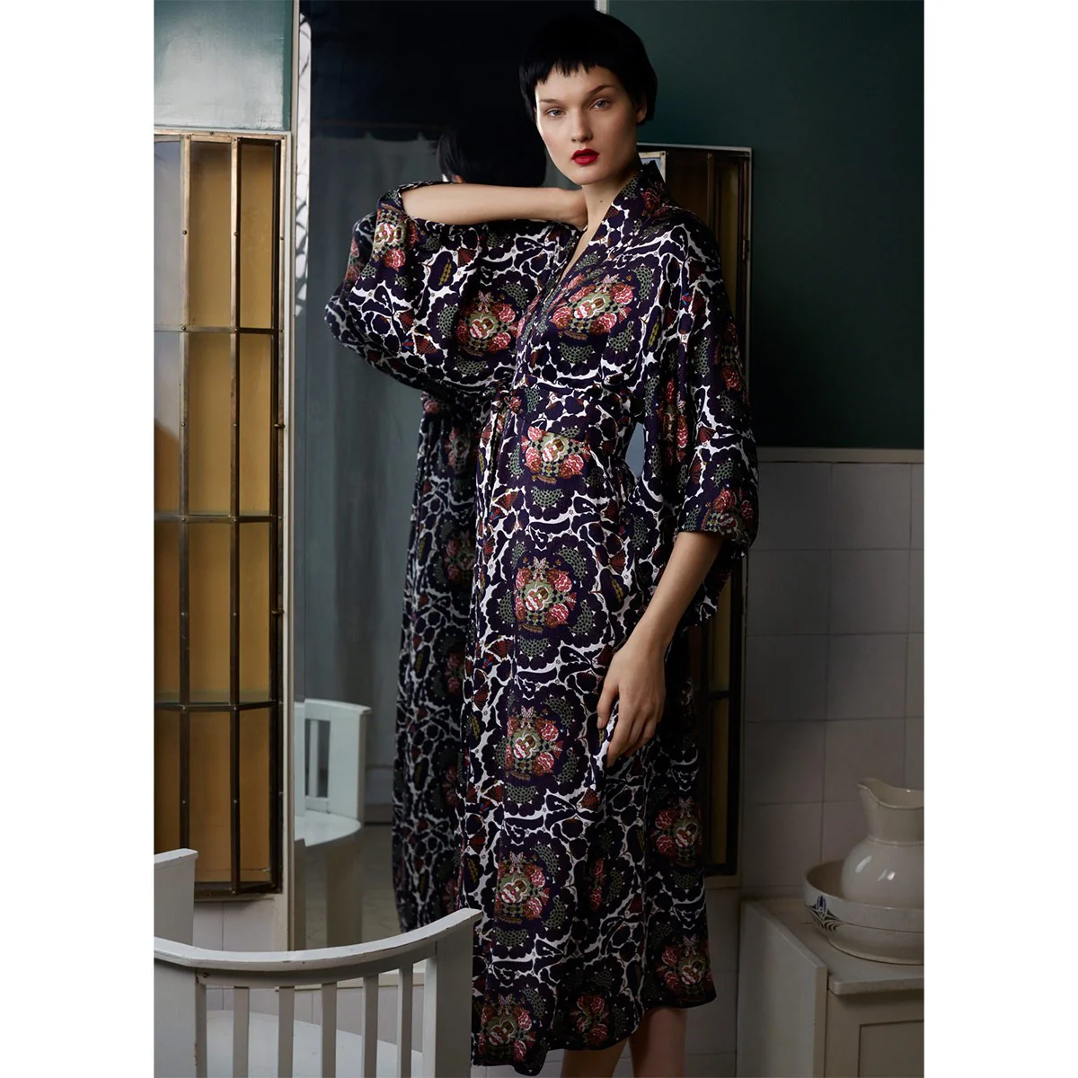Klaus Haapaniemi Navy / White / Pink Midsummer Night Silk Kimono - One Size - Image 2