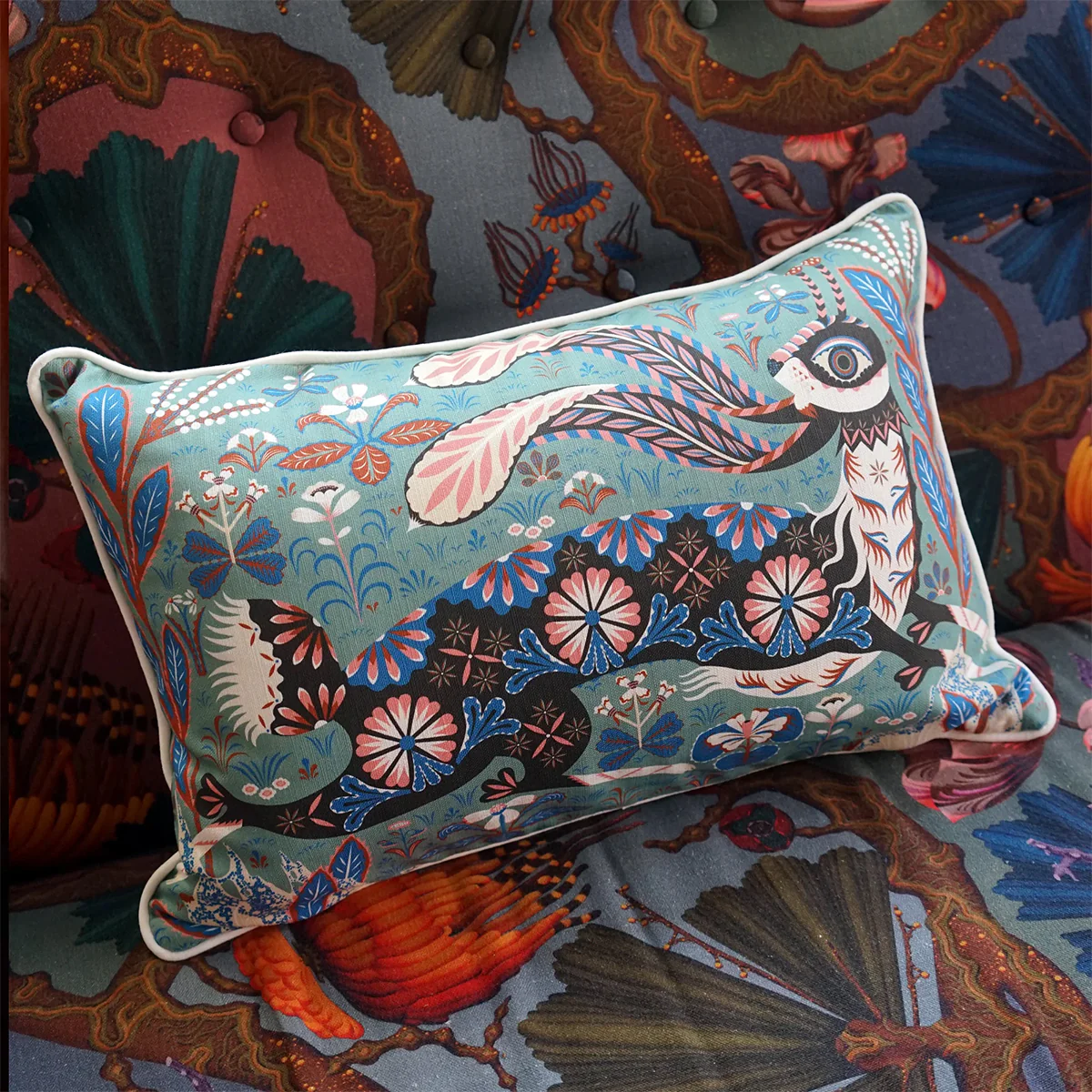 Klaus Haapaniemi Running Hare Sage Green Lounge Pillow - Image 2