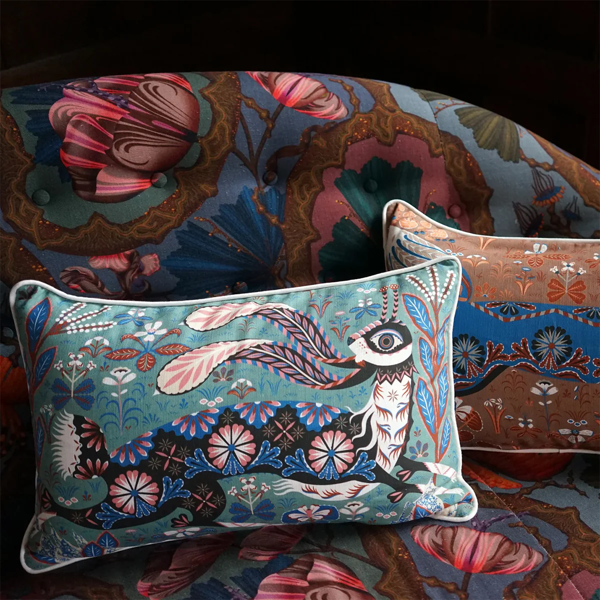 Klaus Haapaniemi Running Hare Sage Green Lounge Pillow - Image 3