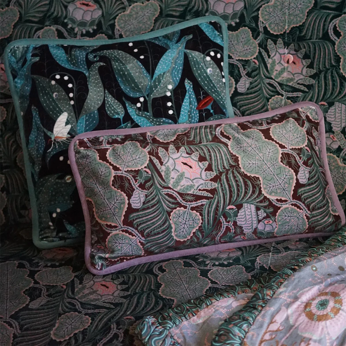 Klaus Haapaniemi Lily of the Valley Dark Violet Velvet Throw Pillow - Image 3
