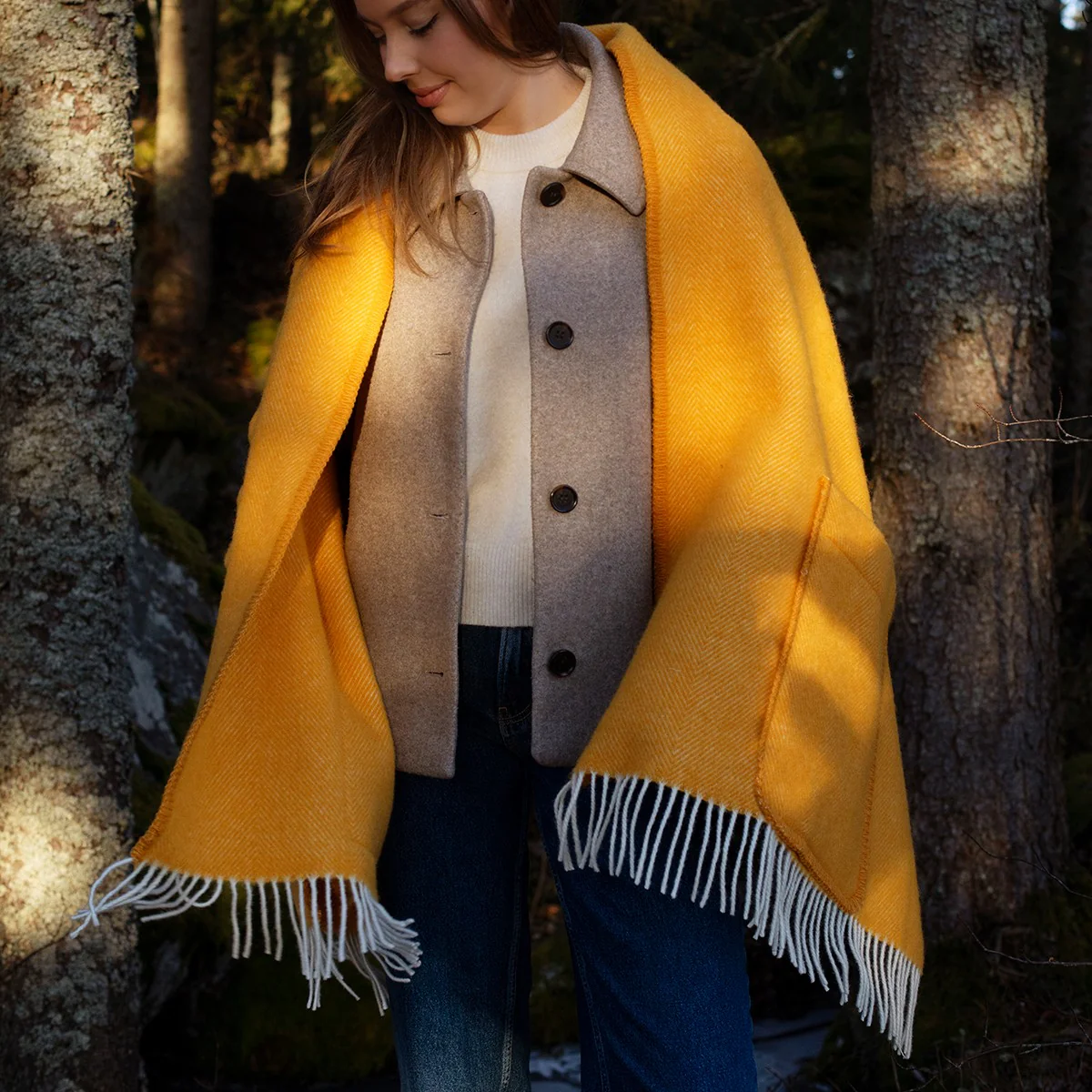 Lapuan Kankurit Arvo Coffee Dyed Orange / White Wool Pocket Shawl - Image 2