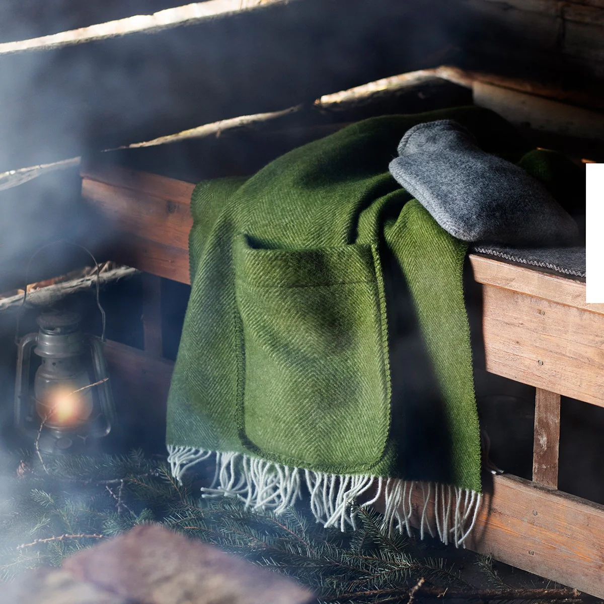 Lapuan Kankurit Arvo Olive / White Wool Pocket Shawl - Image 3