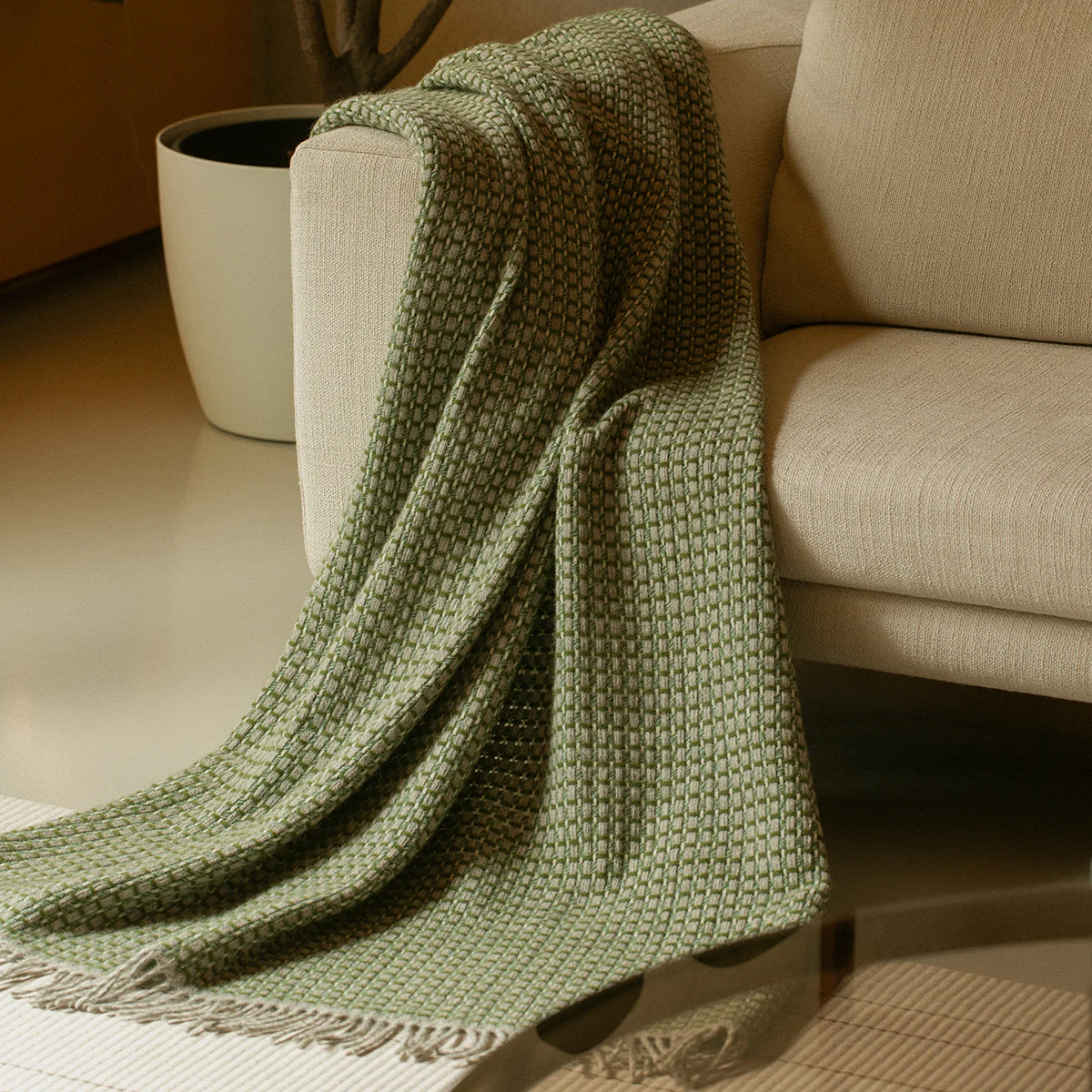 Lapuan Kankurit Havas Olive Green / Grey Wool Throw Blanket - Image 2