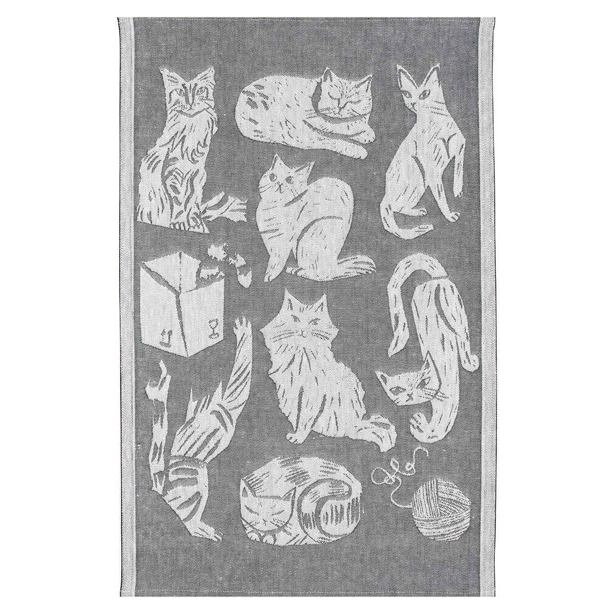 Lapuan Kankurit Kissanpaivat Dark Grey / White Tea Towel - Image 3