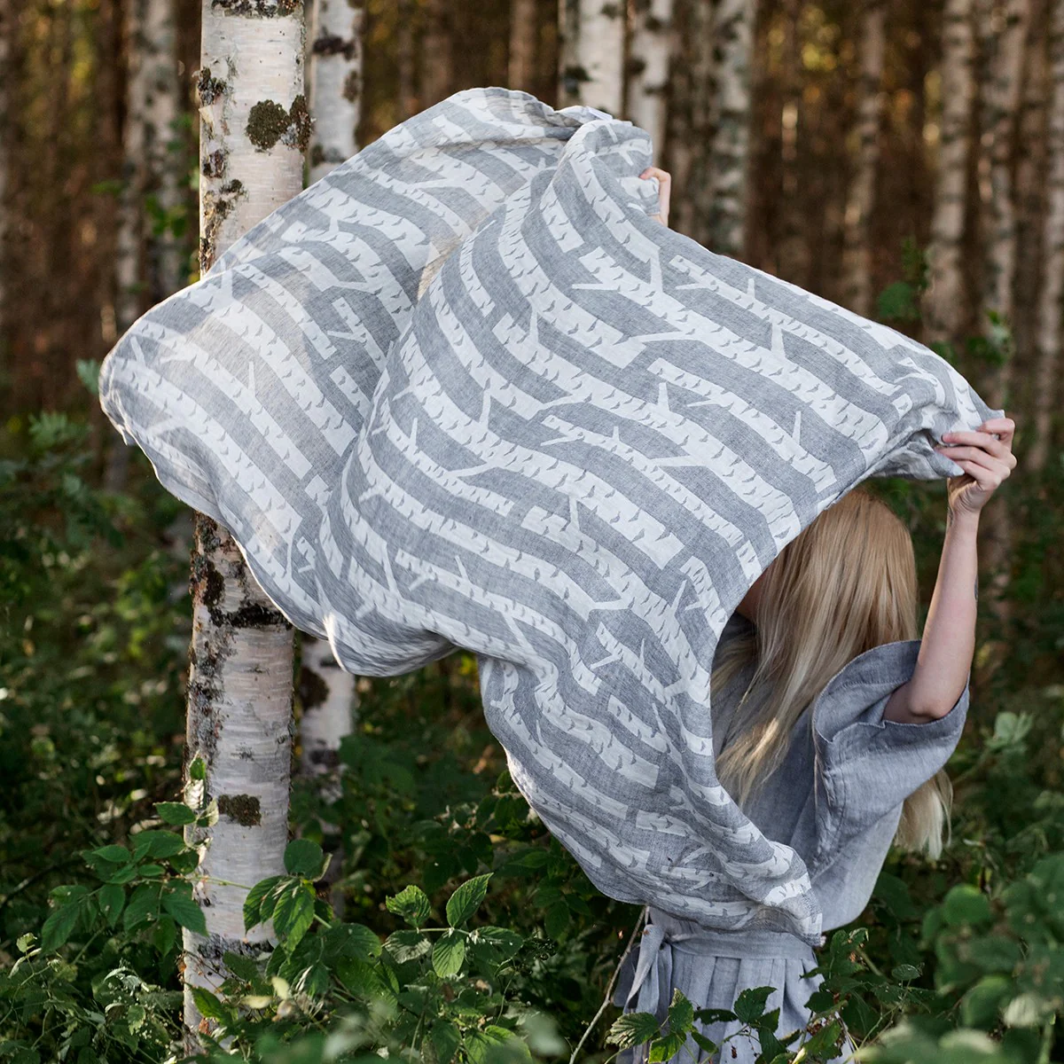 Lapuan Kankurit Koivu White / Grey Linen Sauna Towel / Bench Cover - Image 6
