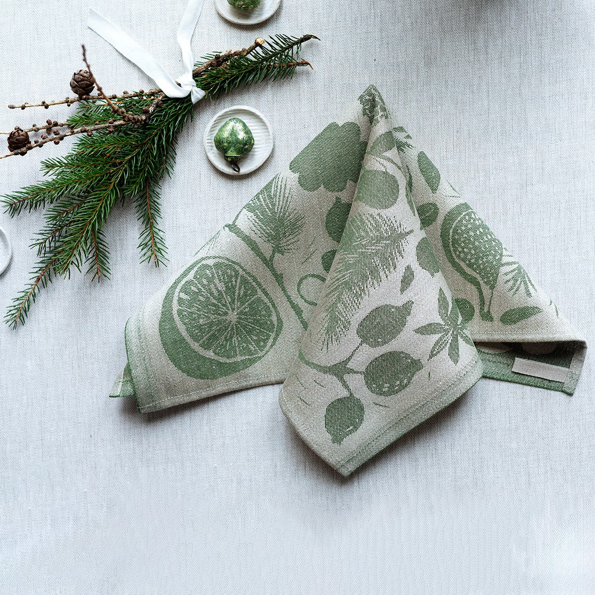 Lapuan Kankurit Talven Tuoksut Green / Beige Napkin / Tea Towel - Image 2