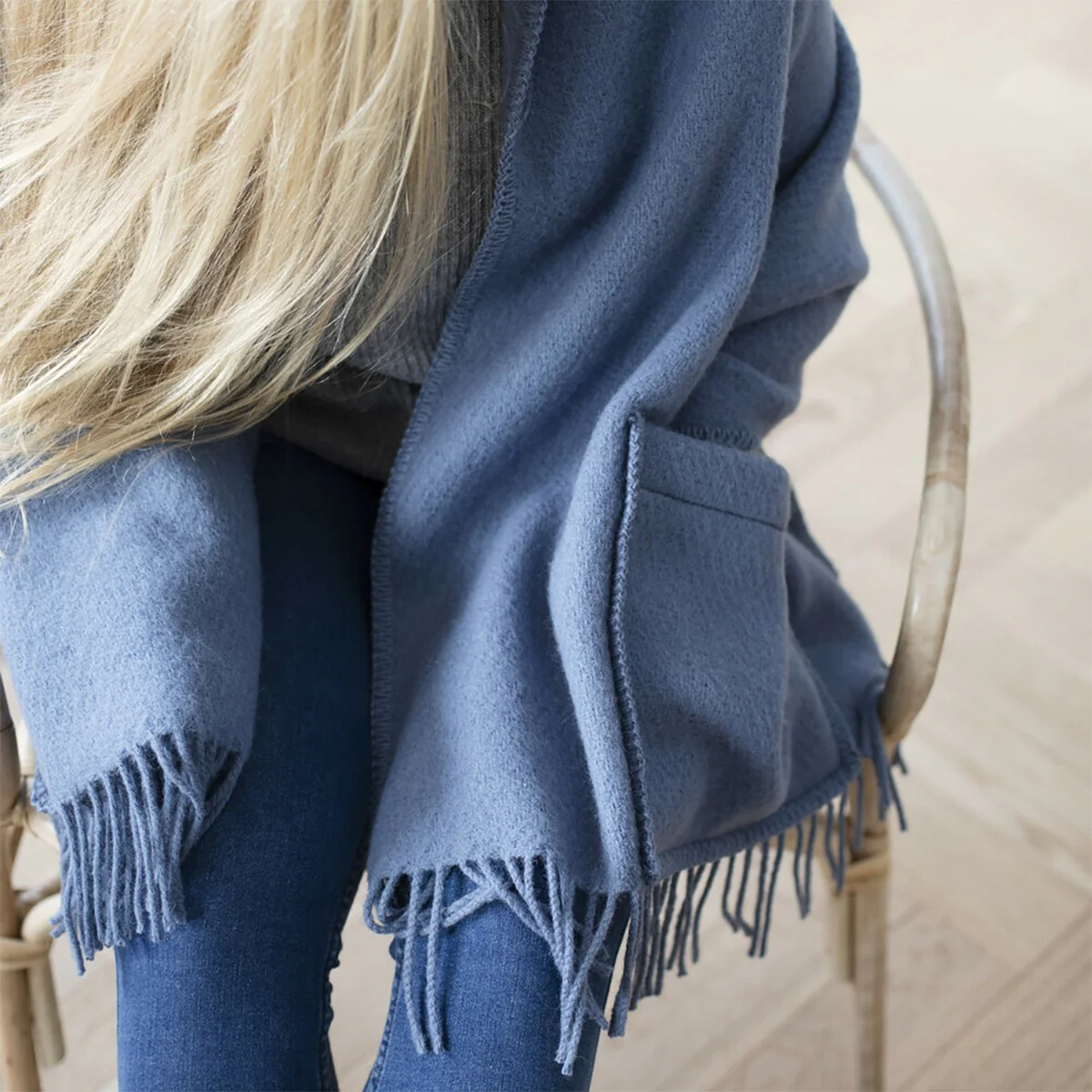 Lapuan Kankurit Uni Rainy Blue Wool Pocket Shawl - Image 2