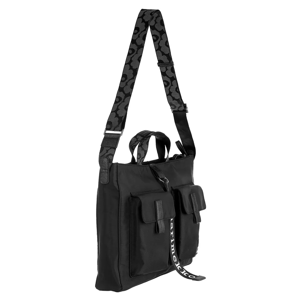 Marimekko Solid Black Everything Messenger Bag w/ Unikko Strap - Image 3