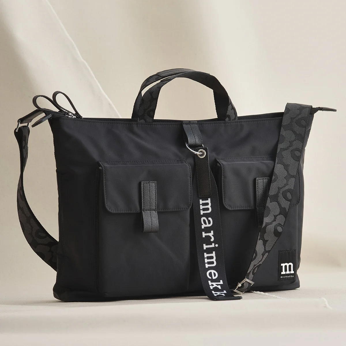 Marimekko Solid Black Everything Messenger Bag w/ Unikko Strap - Image 6