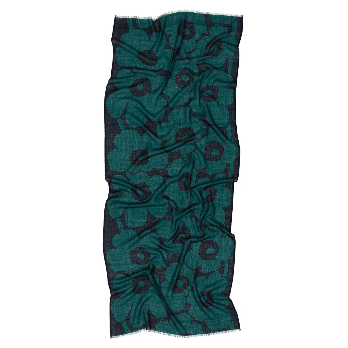 Marimekko Fiore Unikko Dark Green / Navy Sheer Wool Scarf - Image 3