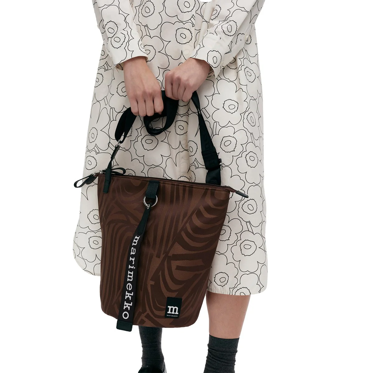 Marimekko Jokuraita Brown / Black All Day Bucket Shoulder Bag - Image 4