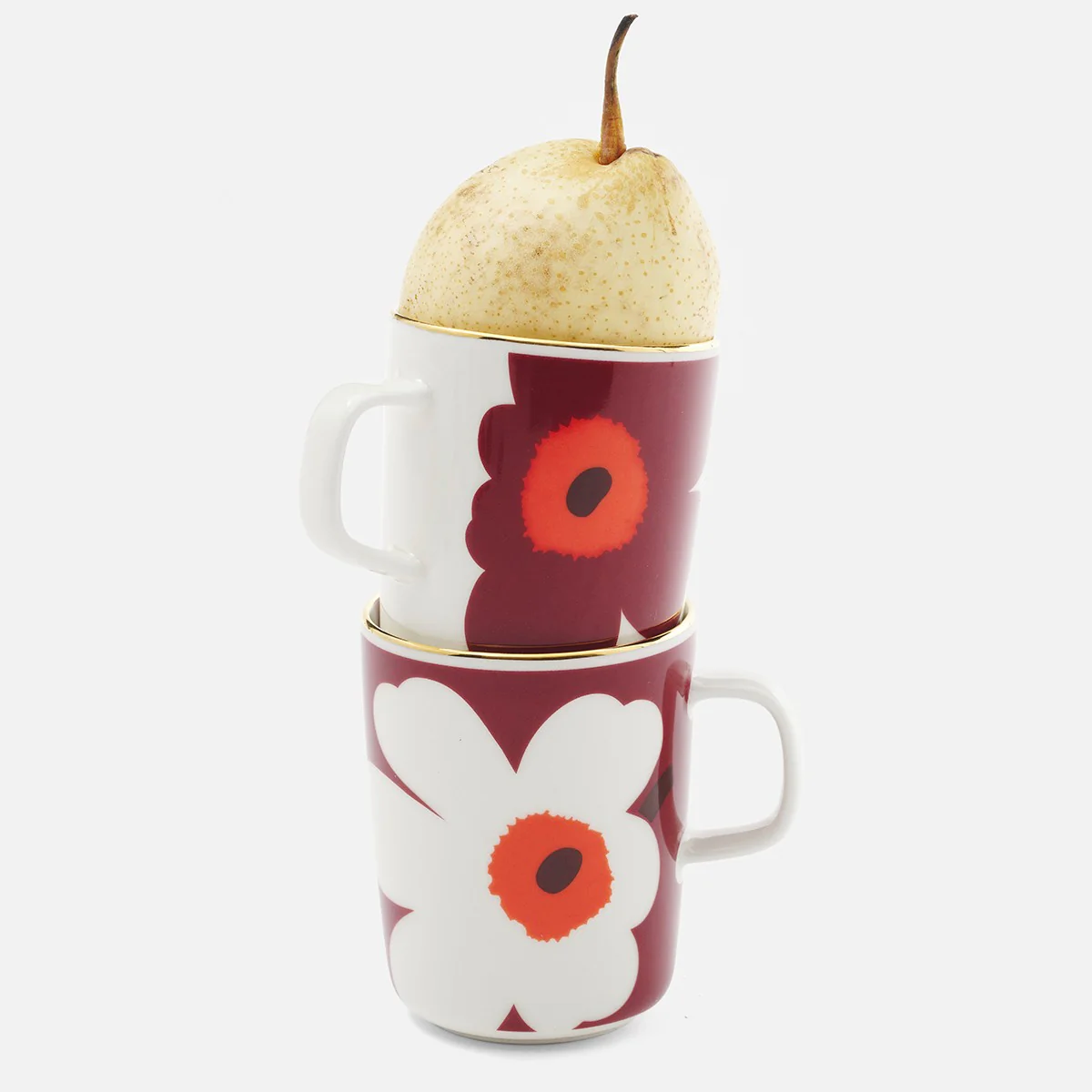 Marimekko Juhla Unikko Dark Red / White / Gold Mug Set - Image 2