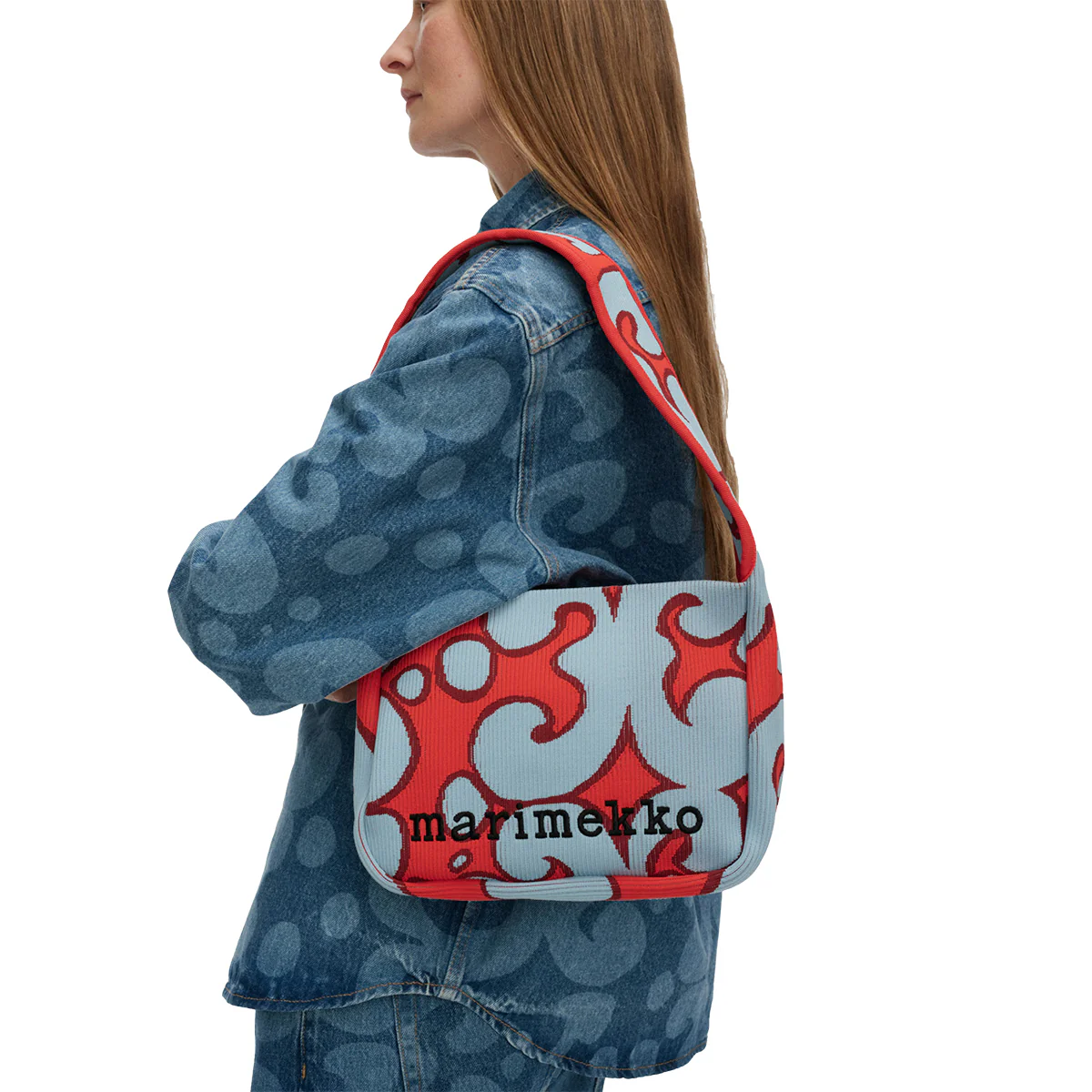 Marimekko Keidas Red / Light Blue Knitted Shoulder Bag - Image 2
