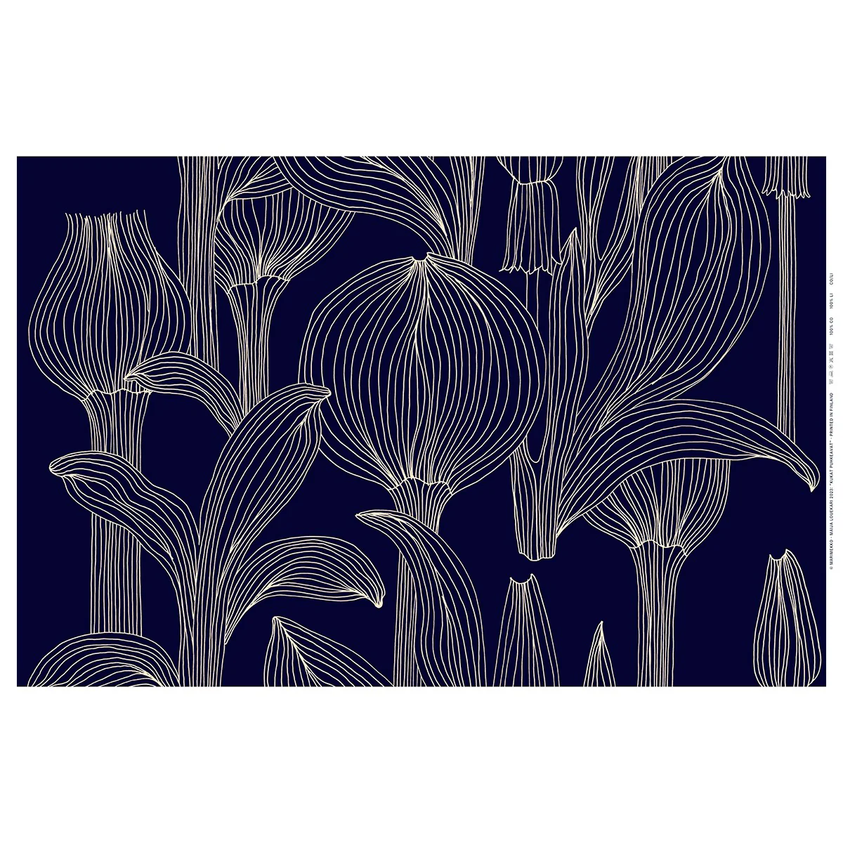 Marimekko Kukat Puhkeavat Midnight Blue / Straw Cotton Sateen Fabric - Image 2