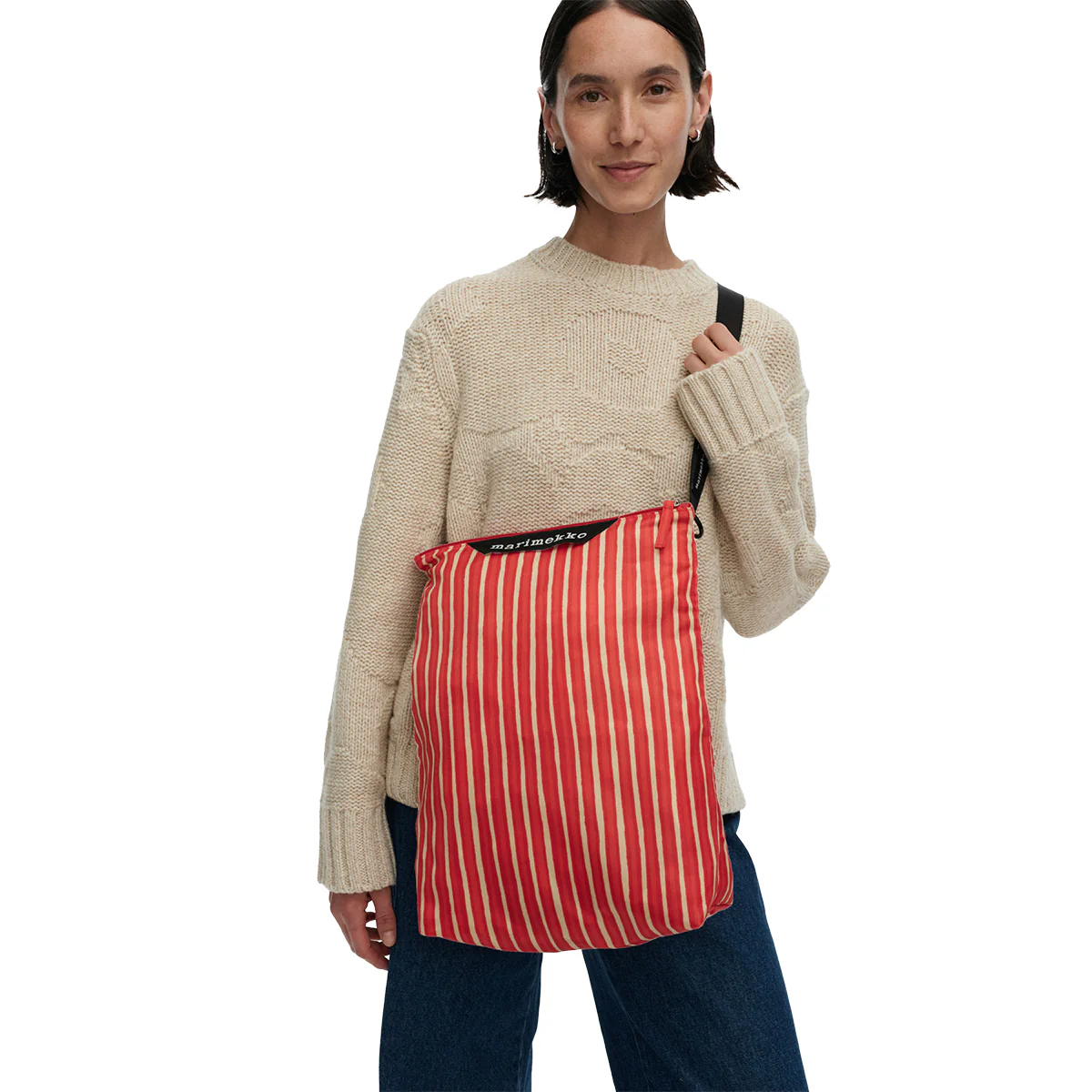 Marimekko Piccolo Red / Beige Medium Neat Crossbody Shoulder Bag - Image 2