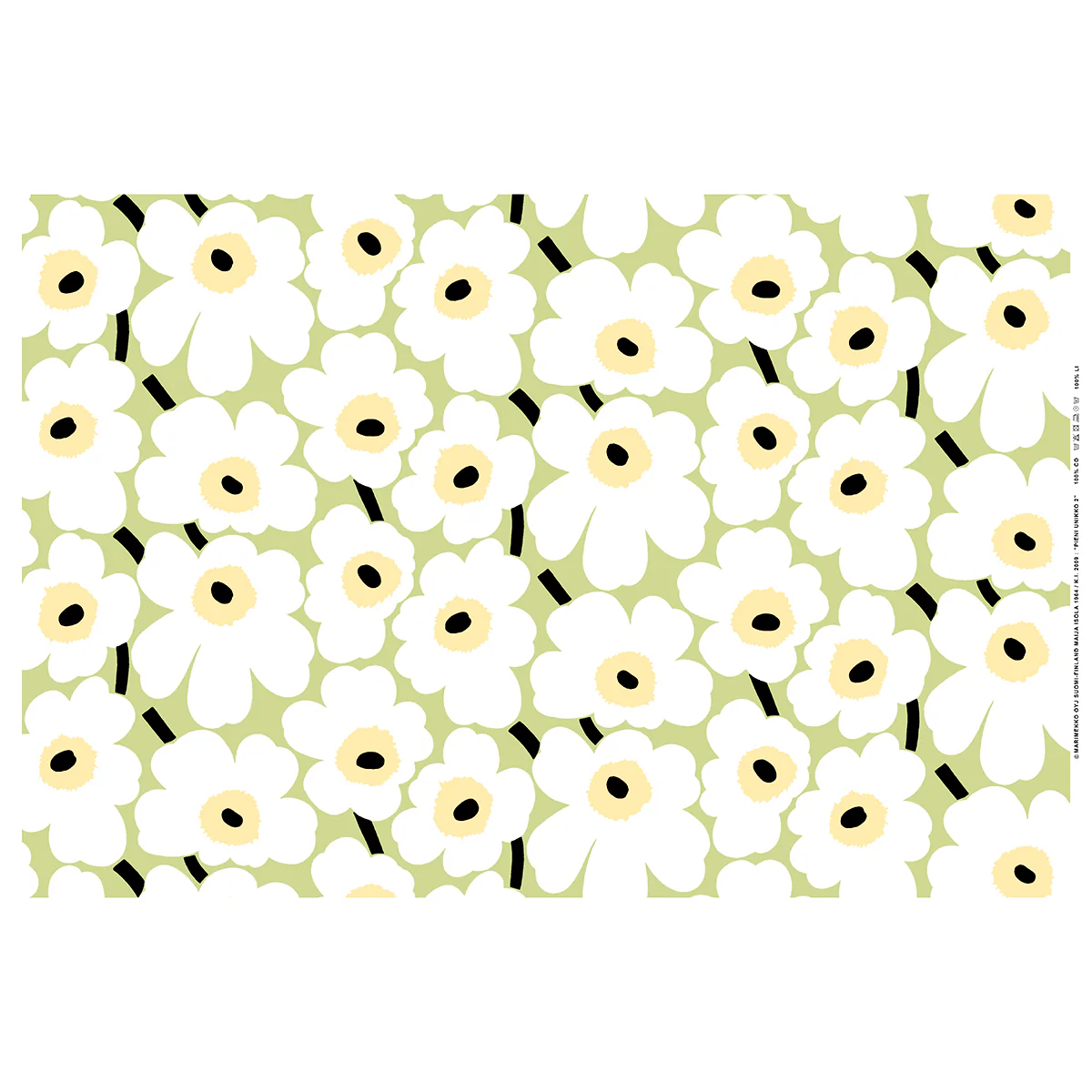 Marimekko Pieni Unikko Pear Green / White / Sand Cotton Fabric - Image 2