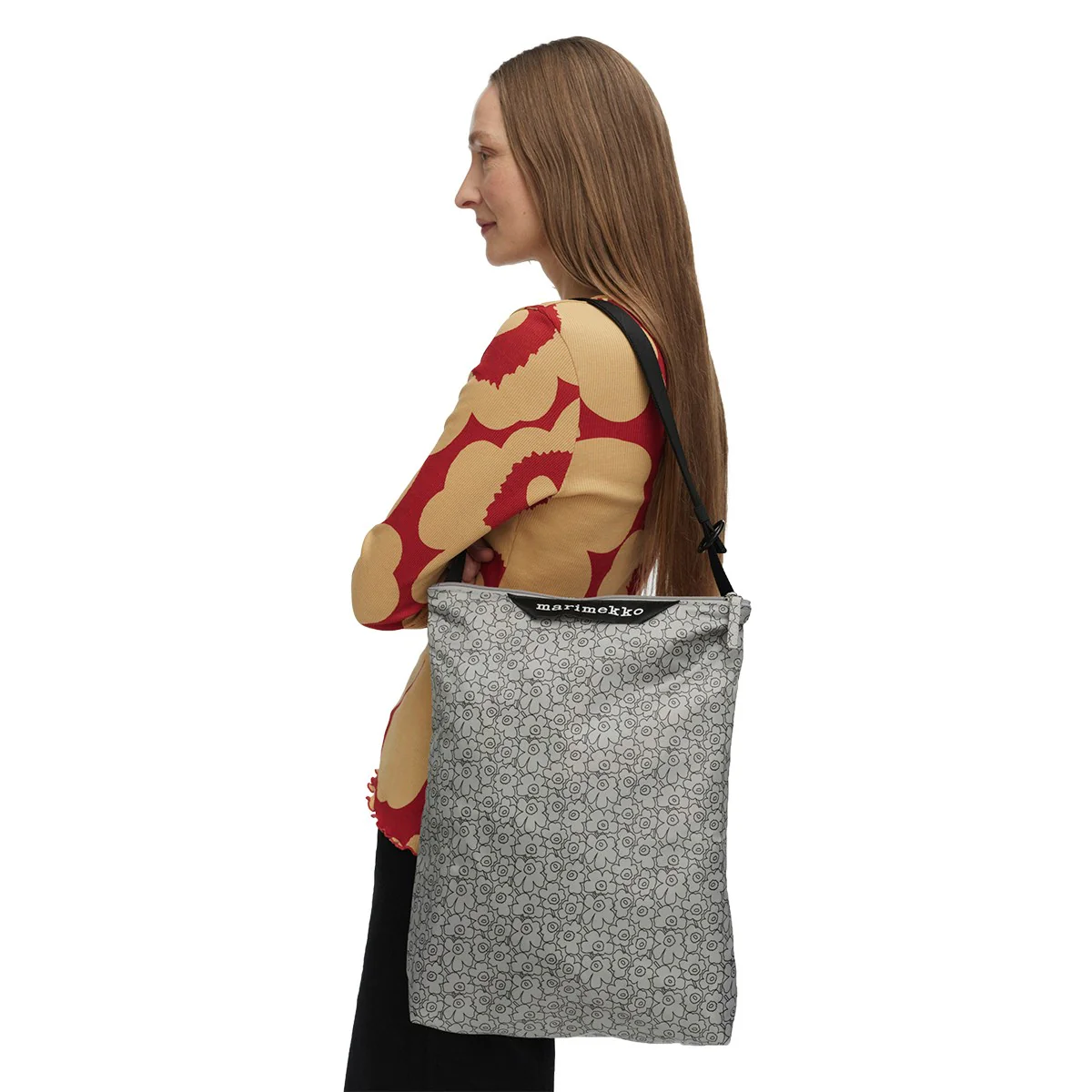 Marimekko Piirto Unikko Grey / Black Medium Neat Crossbody Shoulder Bag - Image 2