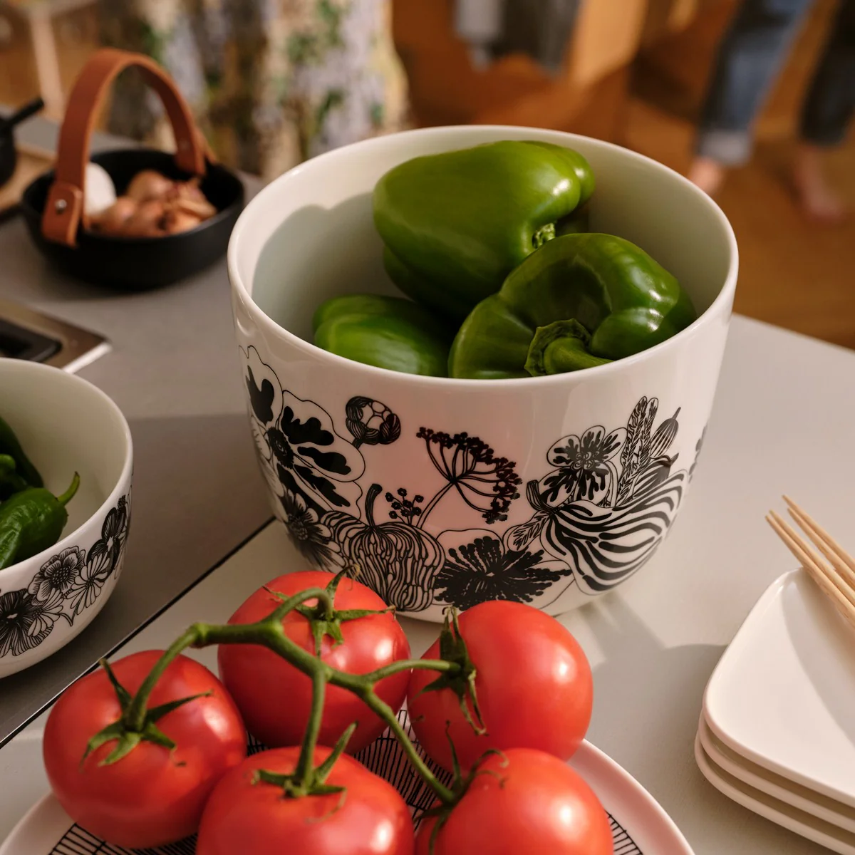 Marimekko Pikku Koppa Black Serving Dish w/ Leather Handle - Image 3