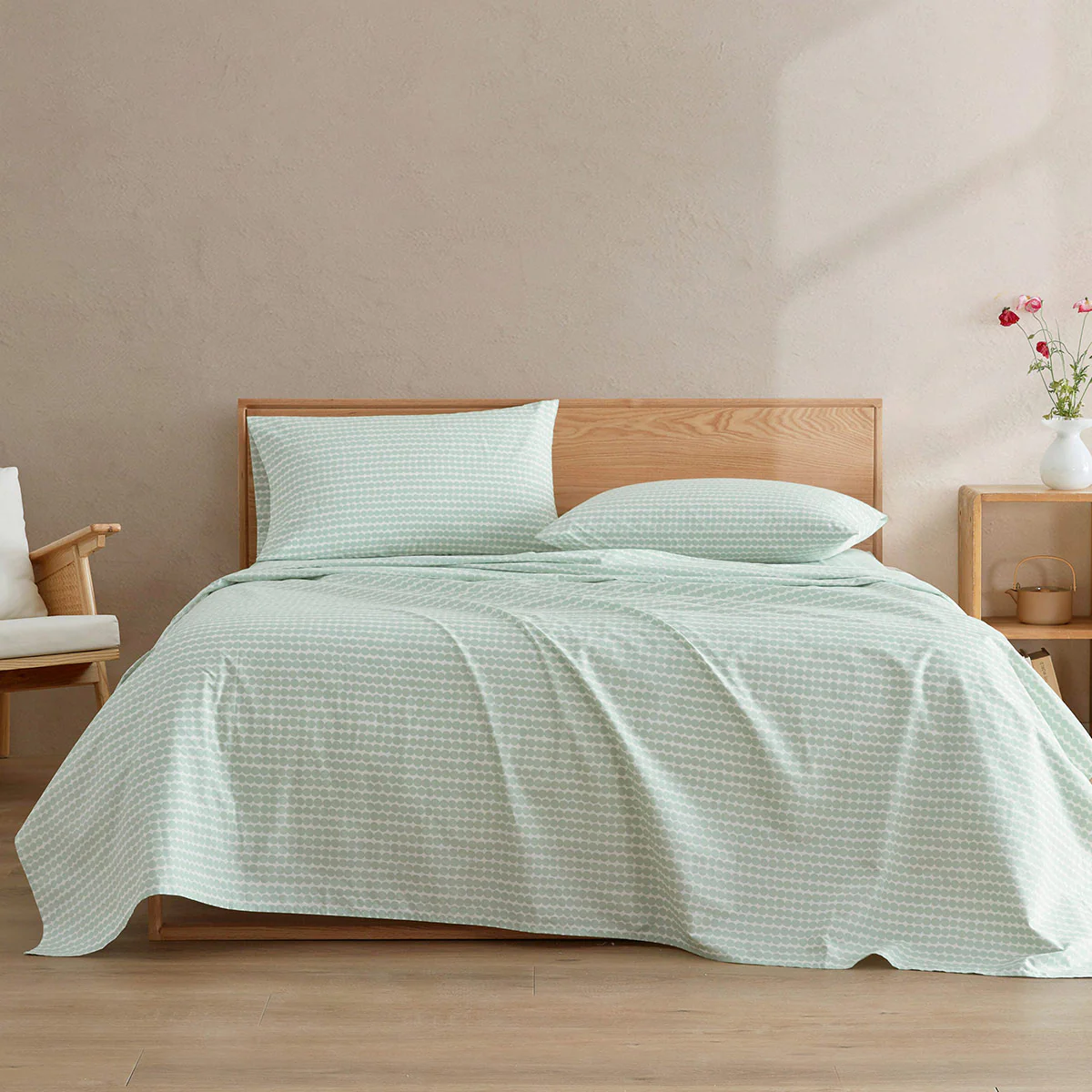 Marimekko Pikku Rasymatto Light Green / Off White King Sheet Set - Image 2
