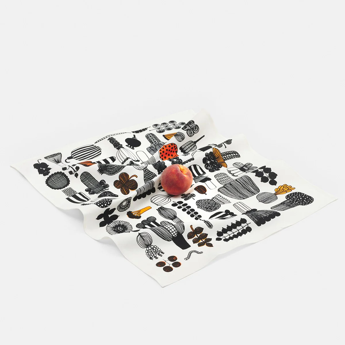 Marimekko Puutarhurin Parhaat Black / White / Orange Tea Towel - Image 2
