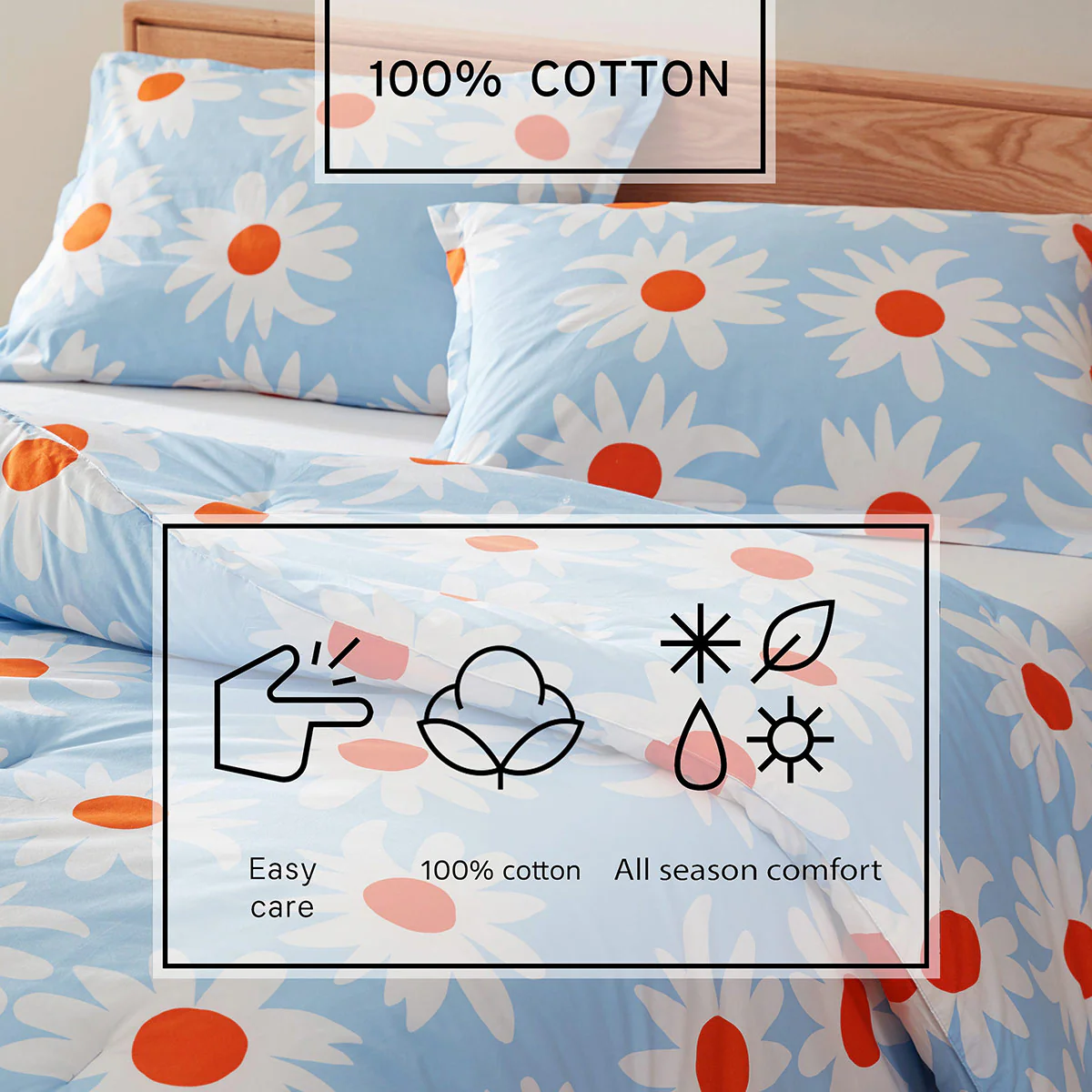 Marimekko Rakastaa Ei Rakasta Light Blue / Orange Duvet Cover Set - King - Image 7