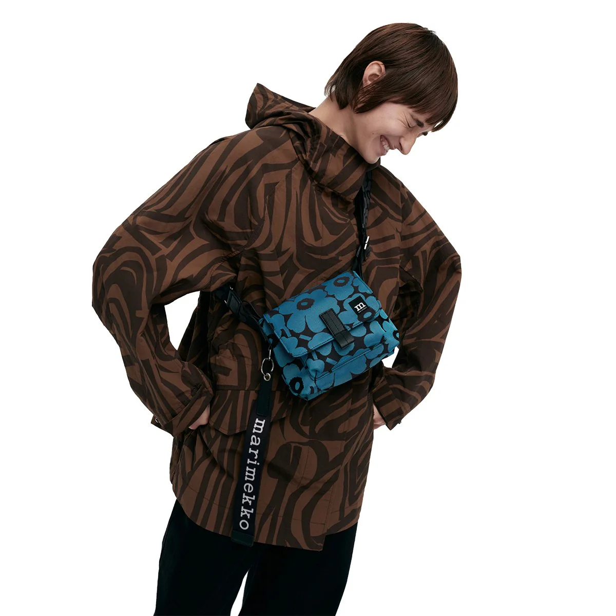 Marimekko Unikko Blue / Black Mini Messenger Shoulder Bag - Image 2