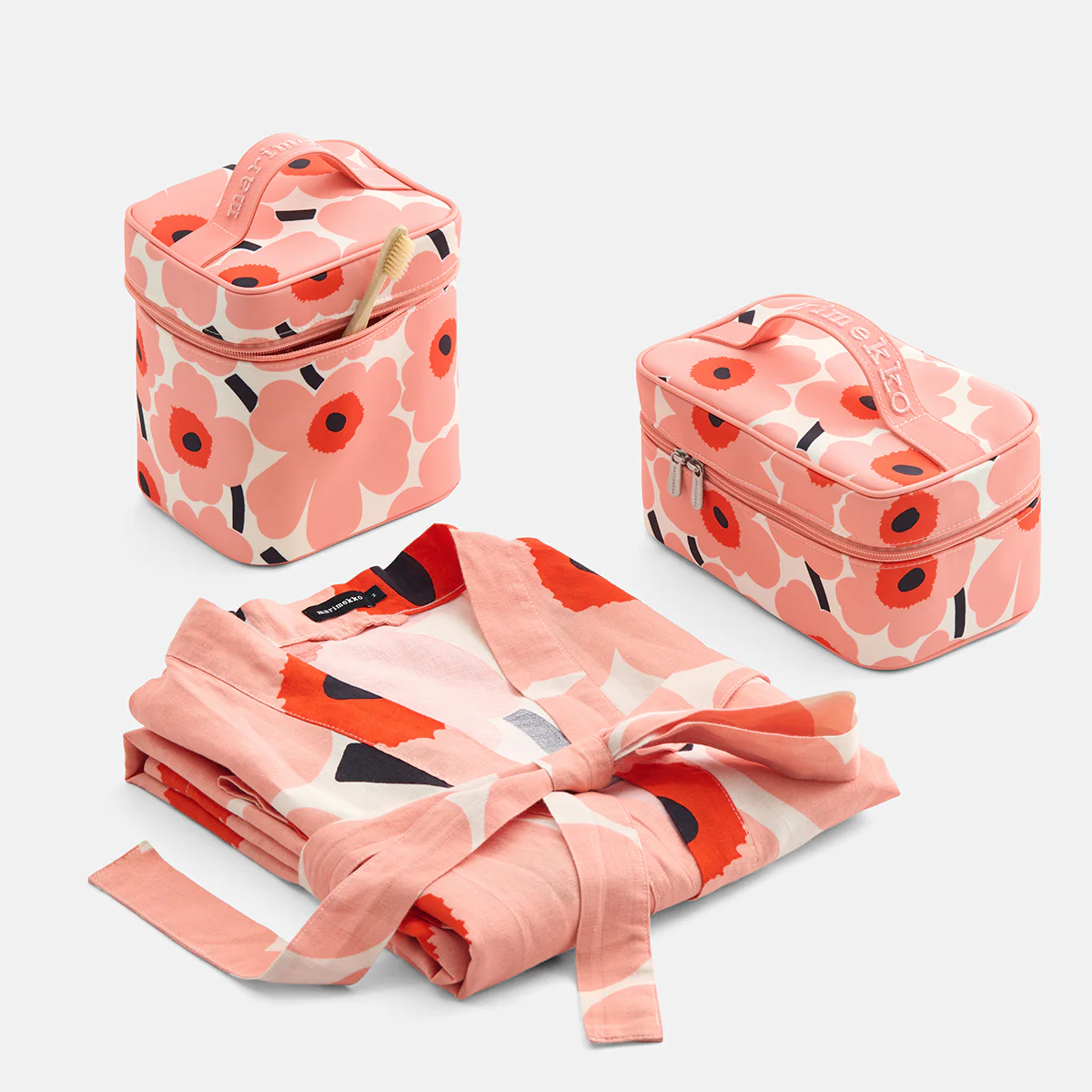 Marimekko Unikko Coral / Off White / Red Bathrobe - Image 4