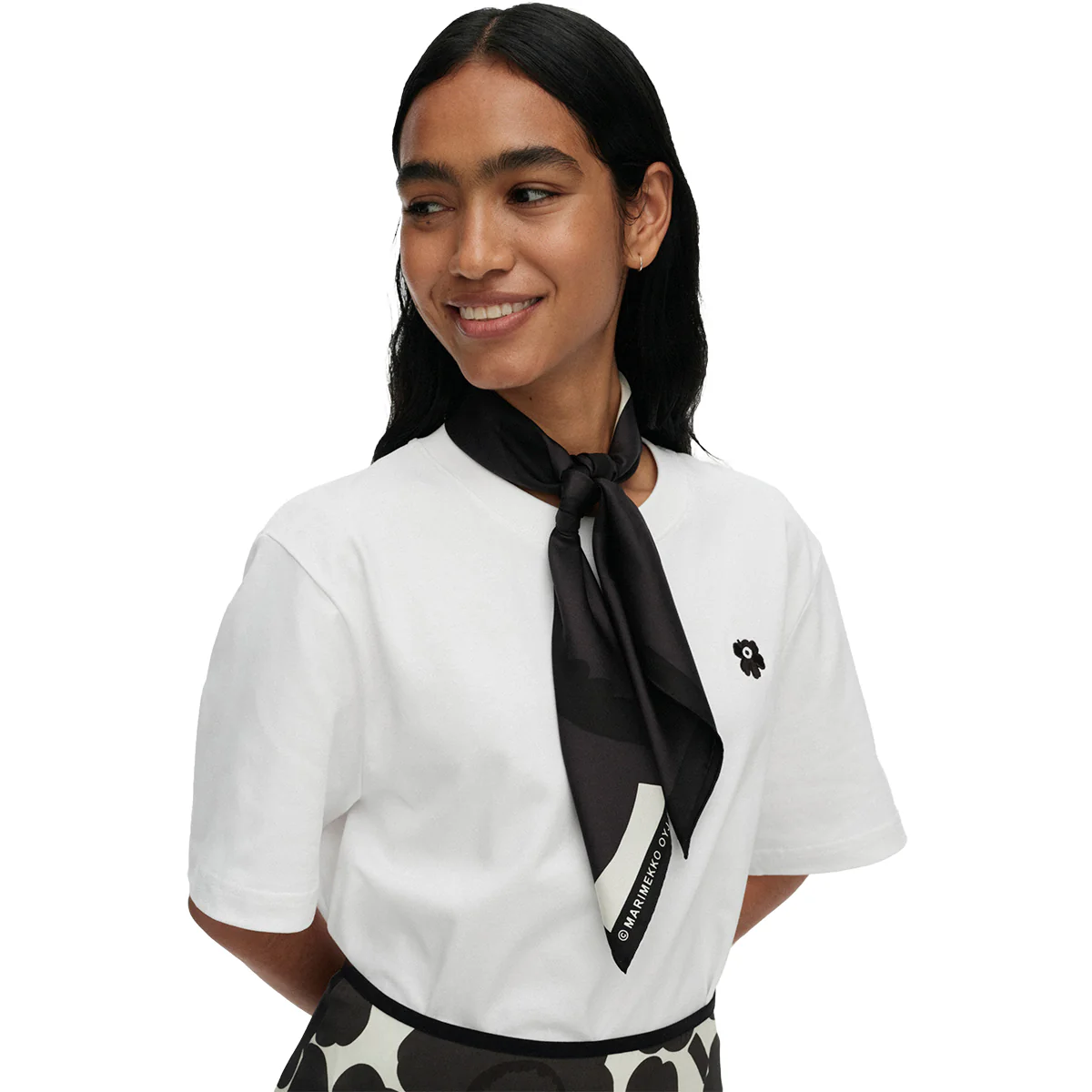 Marimekko Lauhtua Unikko Black / Dark Grey / White Silk Scarf - Image 2