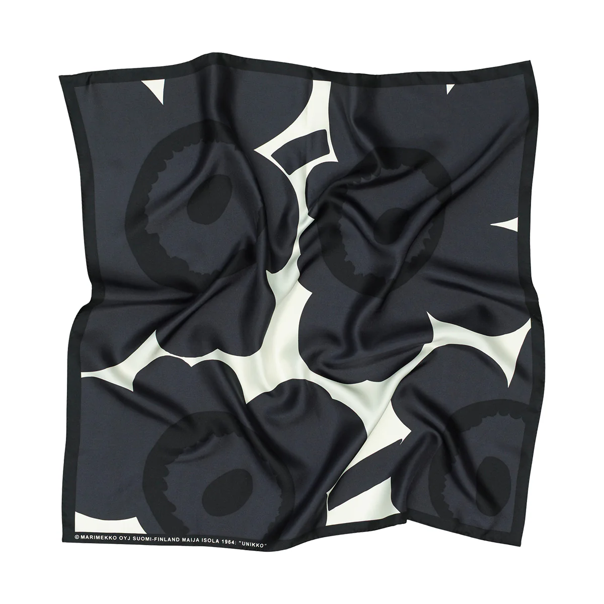 Marimekko Lauhtua Unikko Black / Dark Grey / White Silk Scarf - Image 3