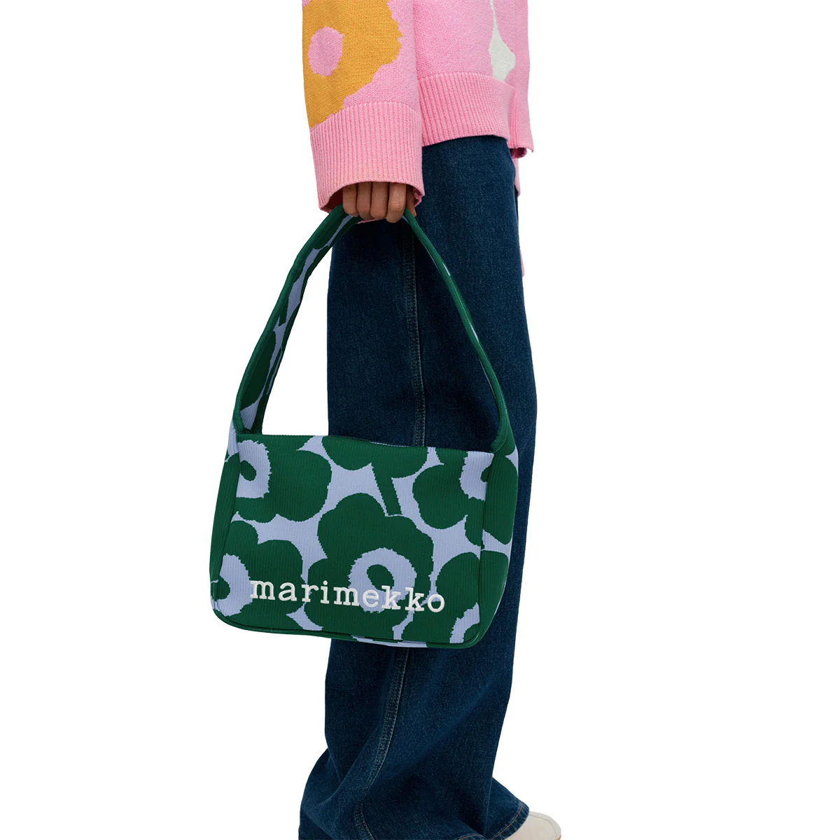 Marimekko Unikko Green / Light Blue Medium Knitted Shoulder Bag - Image 2
