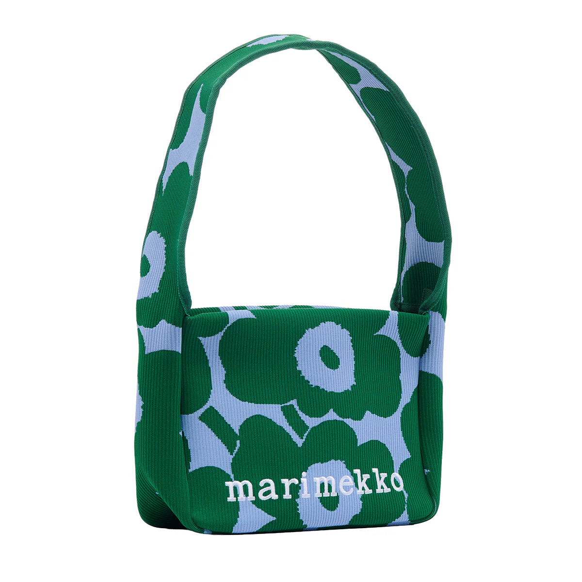 Marimekko Unikko Green / Light Blue Medium Knitted Shoulder Bag - Image 4