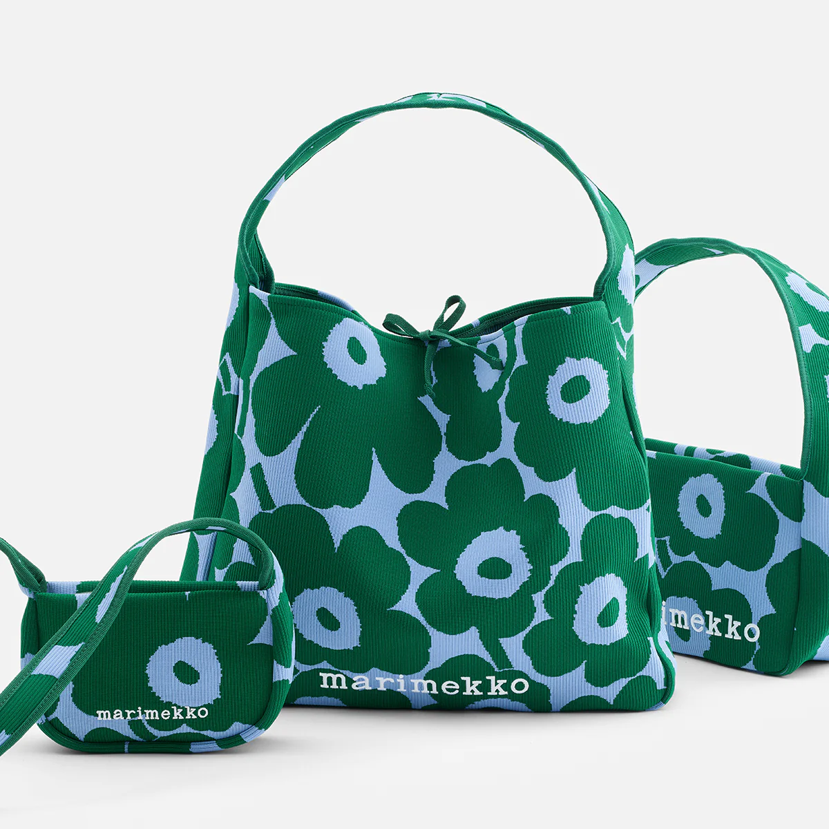 Marimekko Unikko Green / Light Blue Large Knitted Shoulder Bag - Image 6