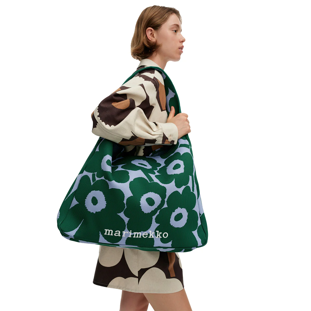 Marimekko Unikko Green / Light Blue Large Knitted Shoulder Bag - Image 2