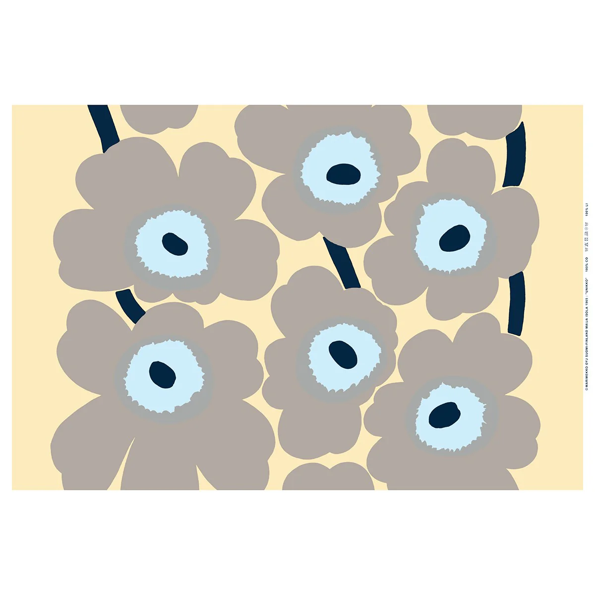 Marimekko Unikko Grey / Sand / Blue Linen Fabric - Image 2