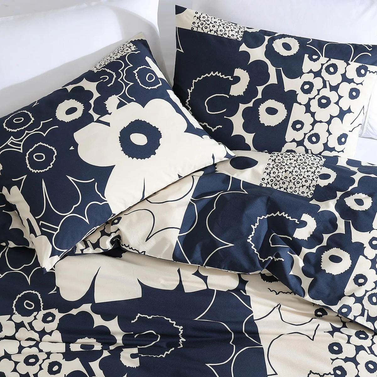 Marimekko Unikko Kollaasi Dark Blue / Off White Full / Queen Duvet Cover Set - Image 4
