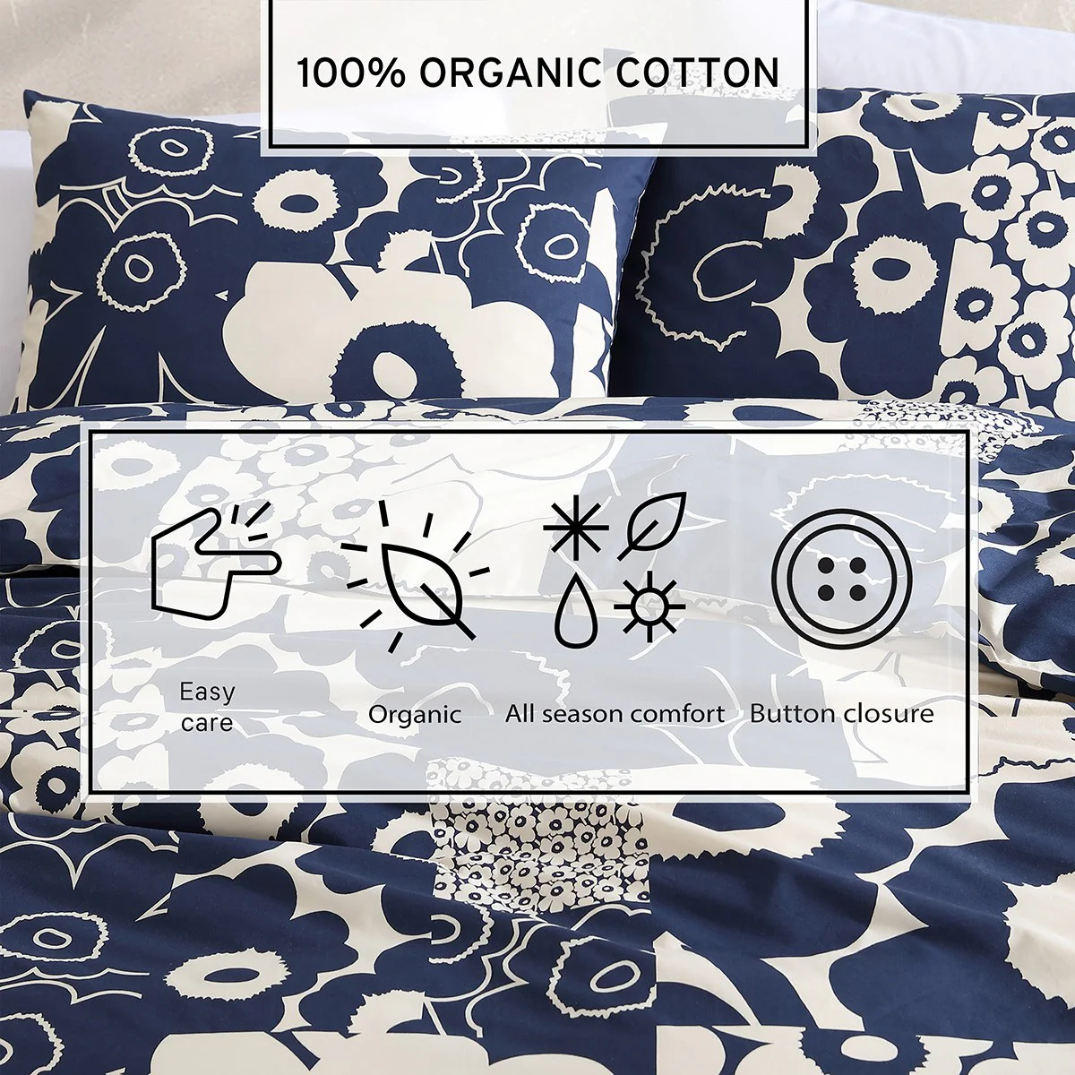 Marimekko Unikko Kollaasi Dark Blue / Off White King Duvet Cover Set - Image 6