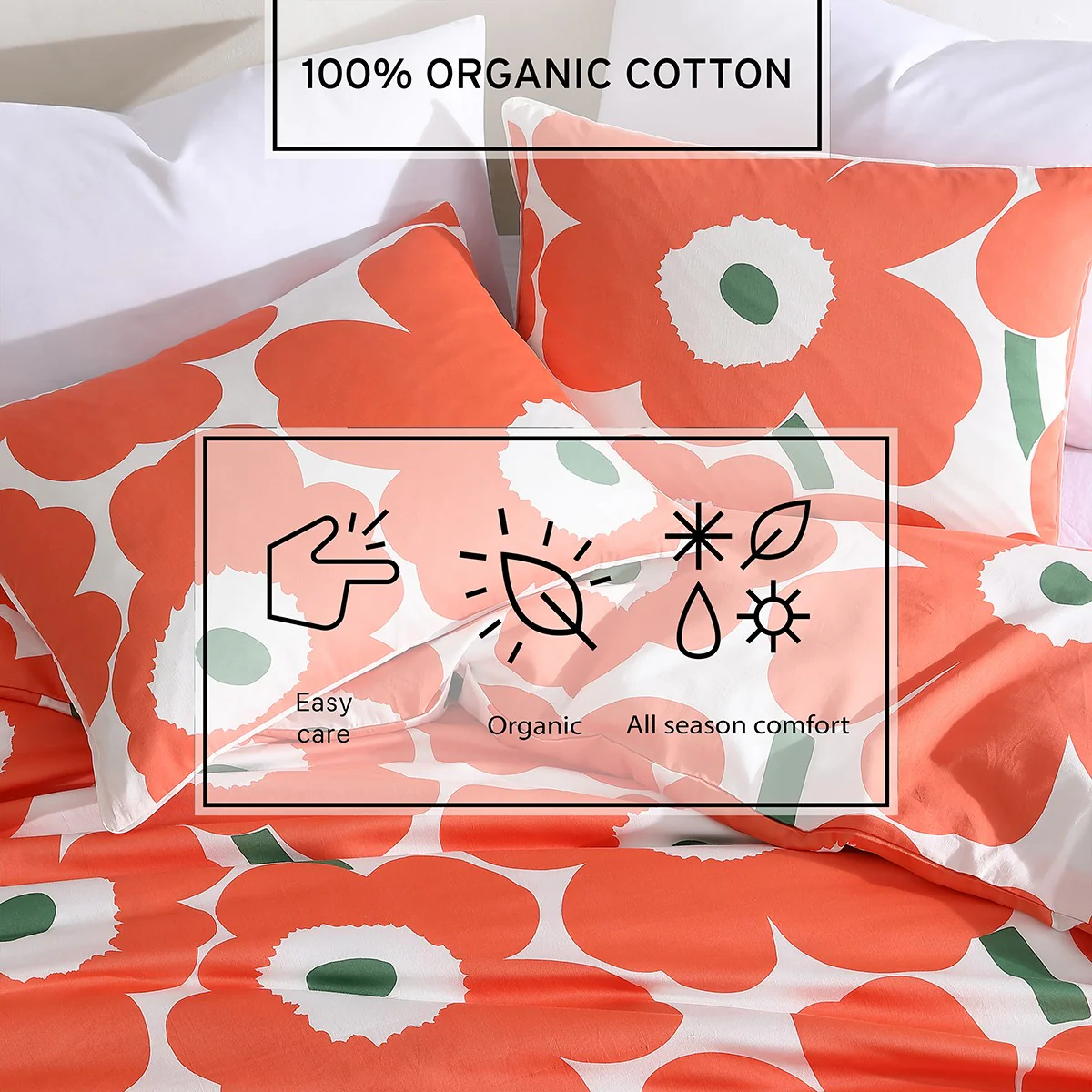 Marimekko Unikko Orange / Green Duvet Set - Full / Queen - Image 10