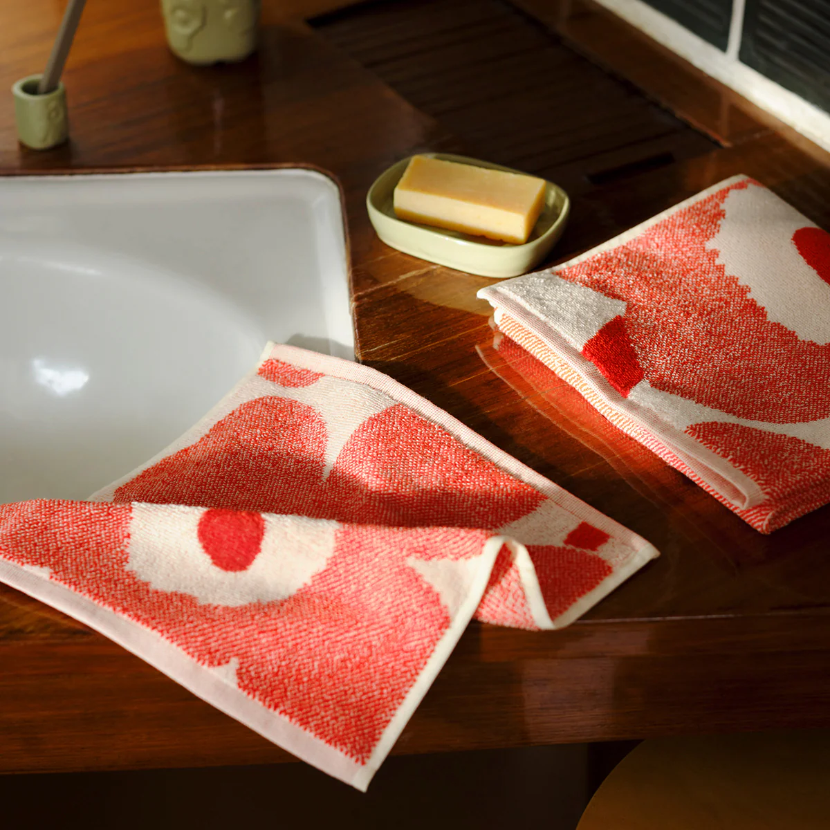 Marimekko Unikko Orange-Red / Off White Guest Towel - Image 2